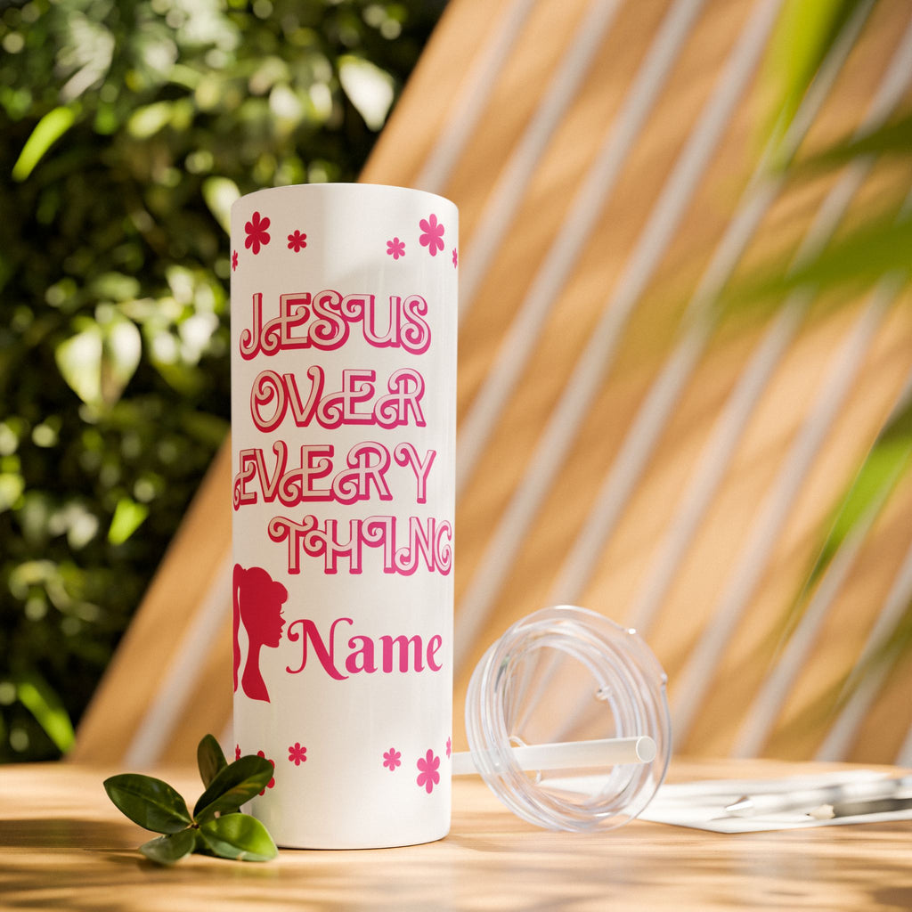 Jesus Over Everything Custom Skinny Tumbler with Straw, 20oz