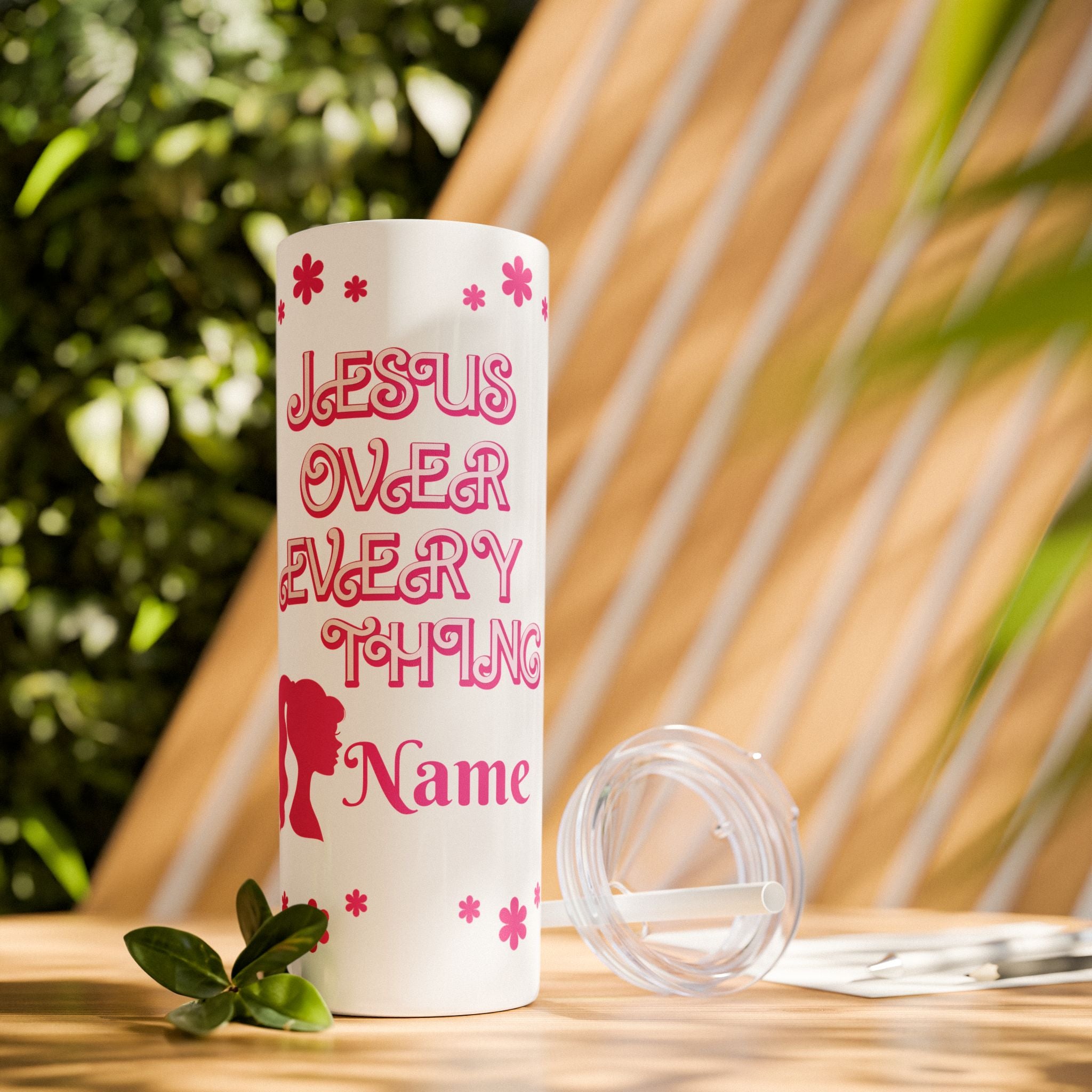 Jesus Over Everything Custom Skinny Tumbler with Straw, 20oz