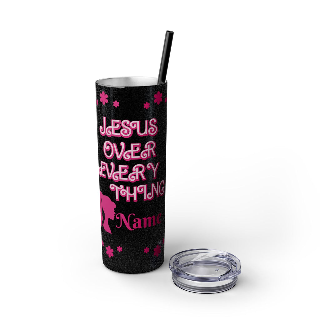 Jesus Over Everything Custom Skinny Tumbler with Straw, 20oz