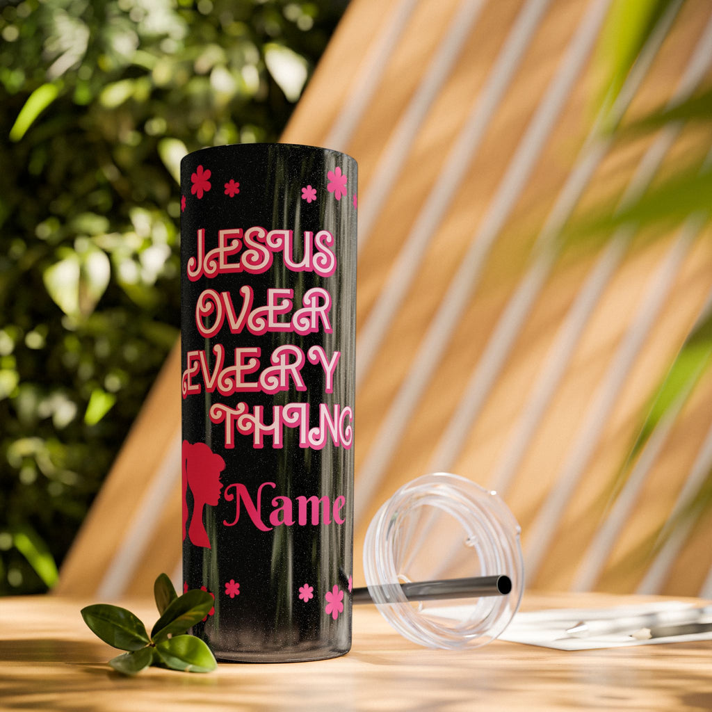 Jesus Over Everything Custom Skinny Tumbler with Straw, 20oz