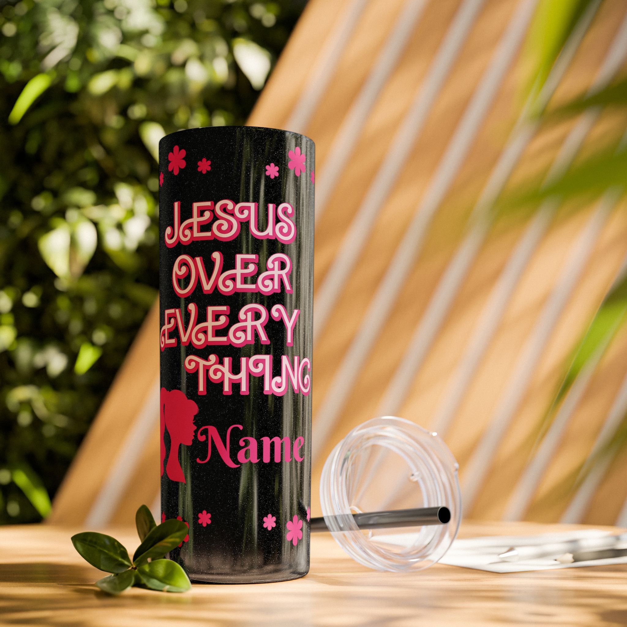 Jesus Over Everything Custom Skinny Tumbler with Straw, 20oz