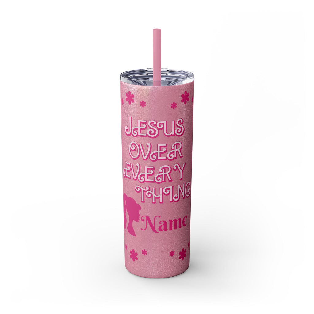 Jesus Over Everything Custom Skinny Tumbler with Straw, 20oz