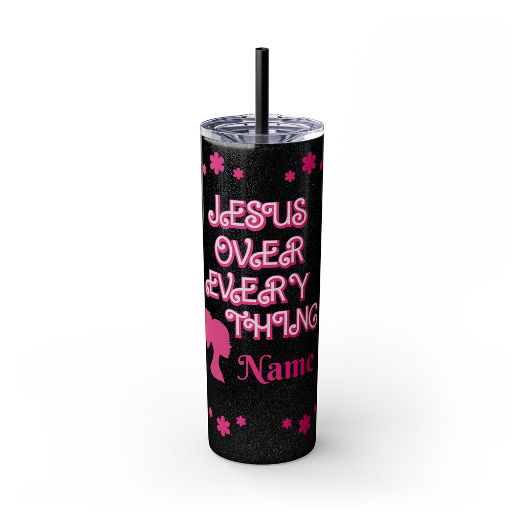 Jesus Over Everything  Skinny Tumbler with Straw, 20oz | Christian Faith Drinkware