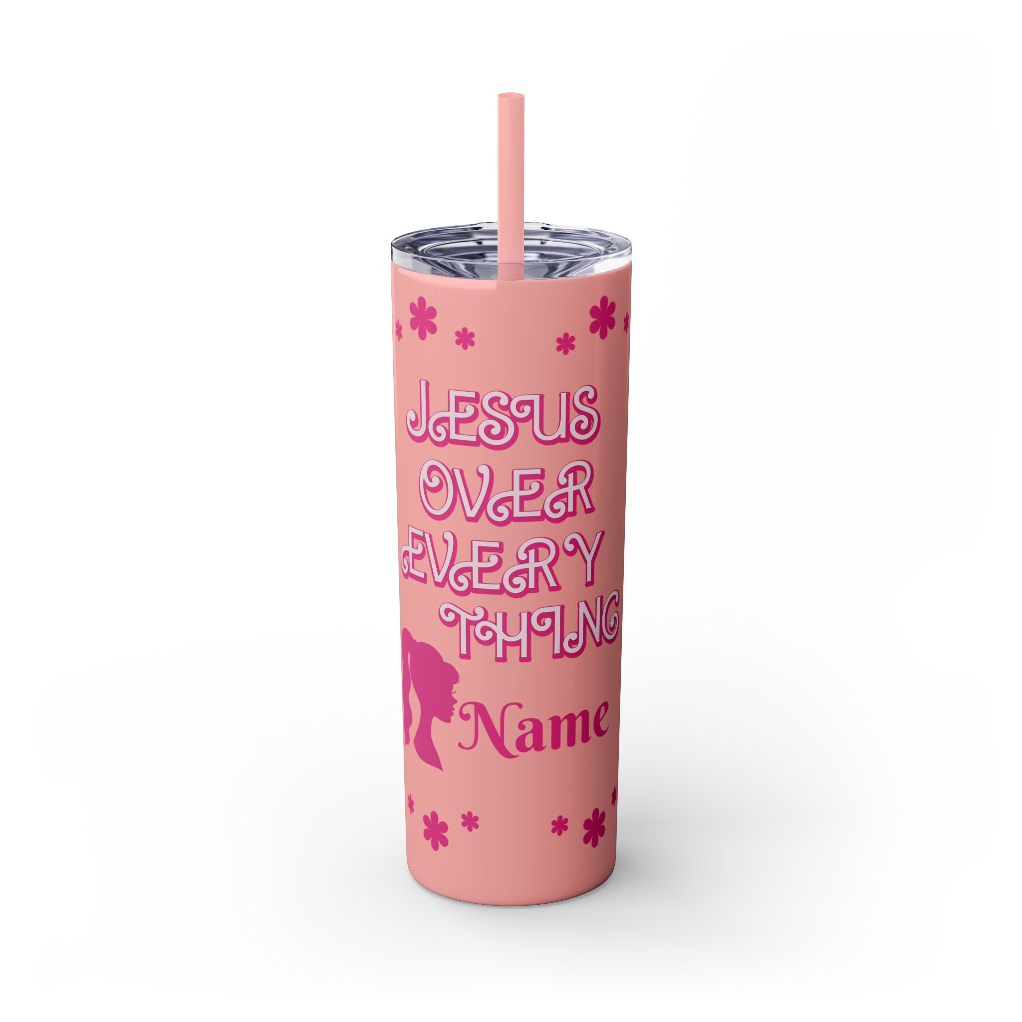 Jesus Over Everything Custom Skinny Tumbler with Straw, 20oz
