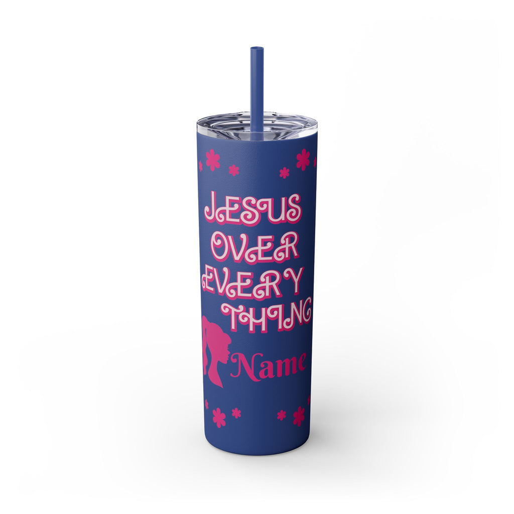 Jesus Over Everything Custom Skinny Tumbler with Straw, 20oz