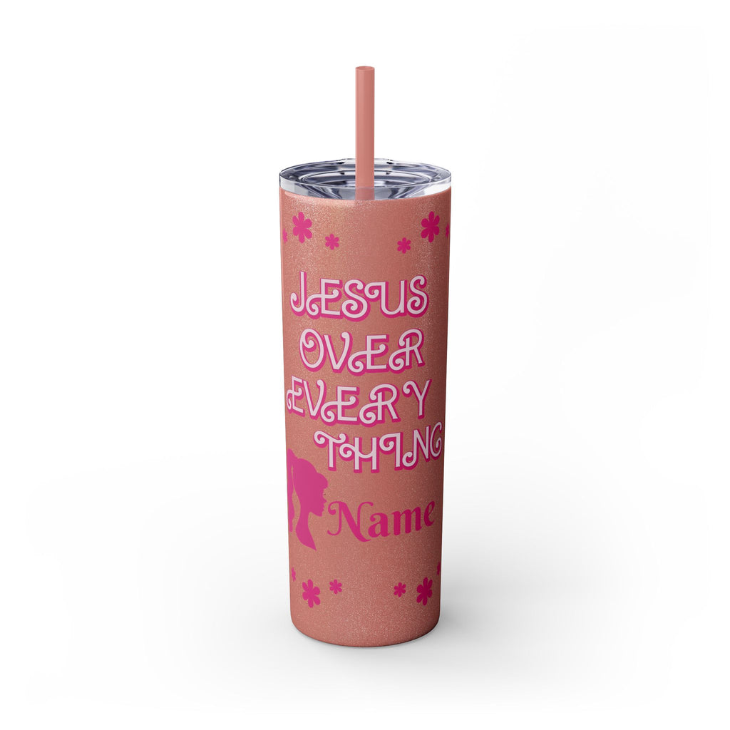 Jesus Over Everything Custom Skinny Tumbler with Straw, 20oz
