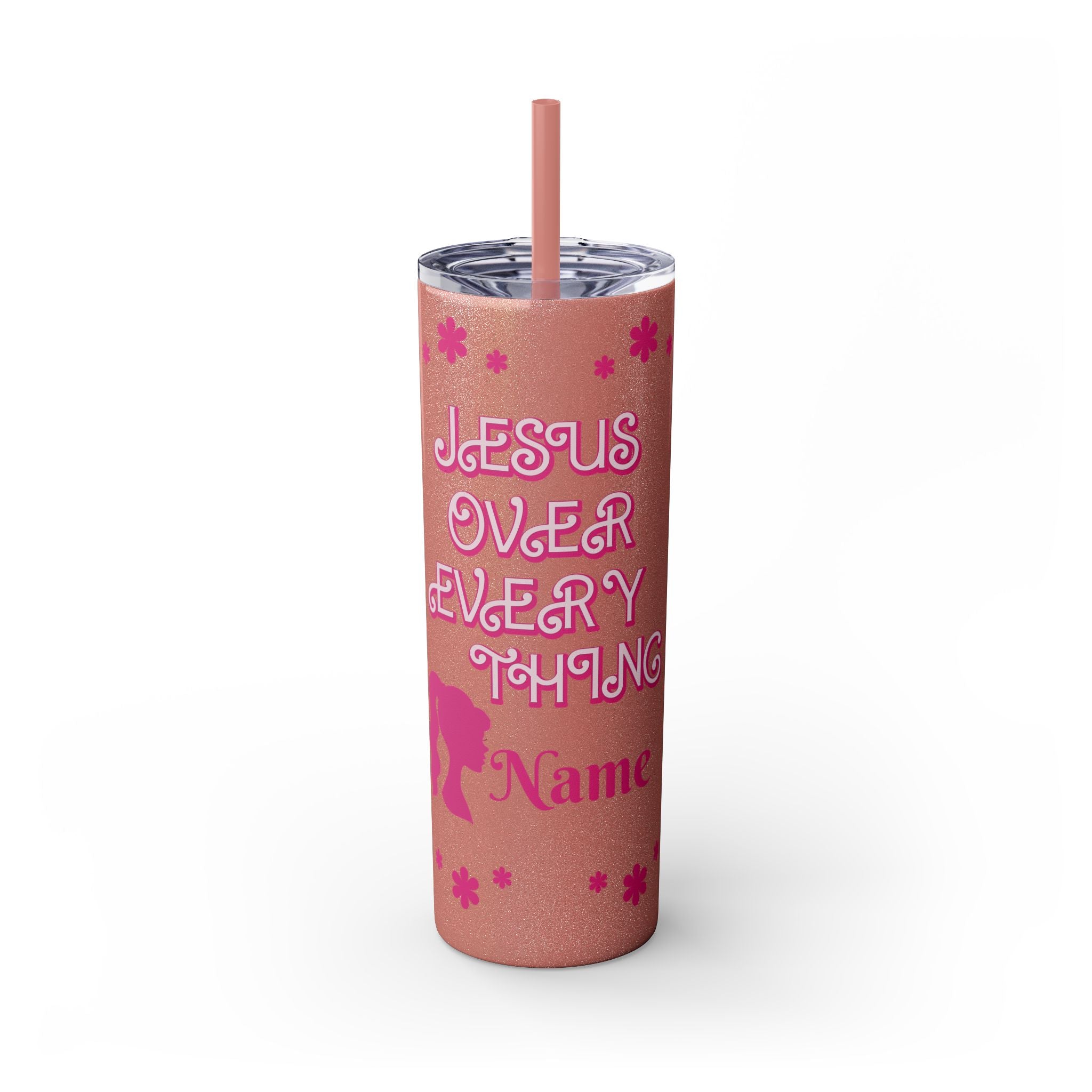 Jesus Over Everything Custom Skinny Tumbler with Straw, 20oz