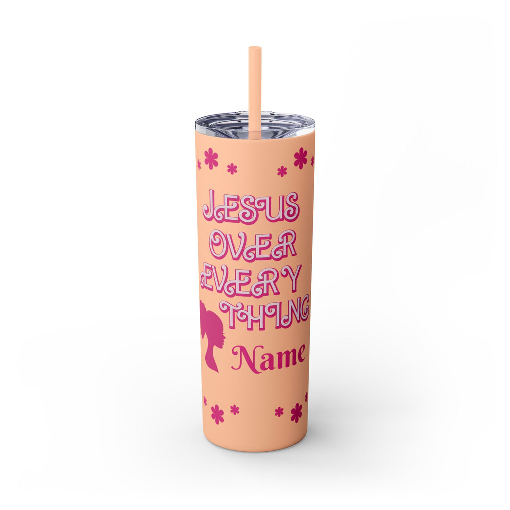 Jesus Over Everything  Skinny Tumbler with Straw, 20oz | Christian Faith Drinkware