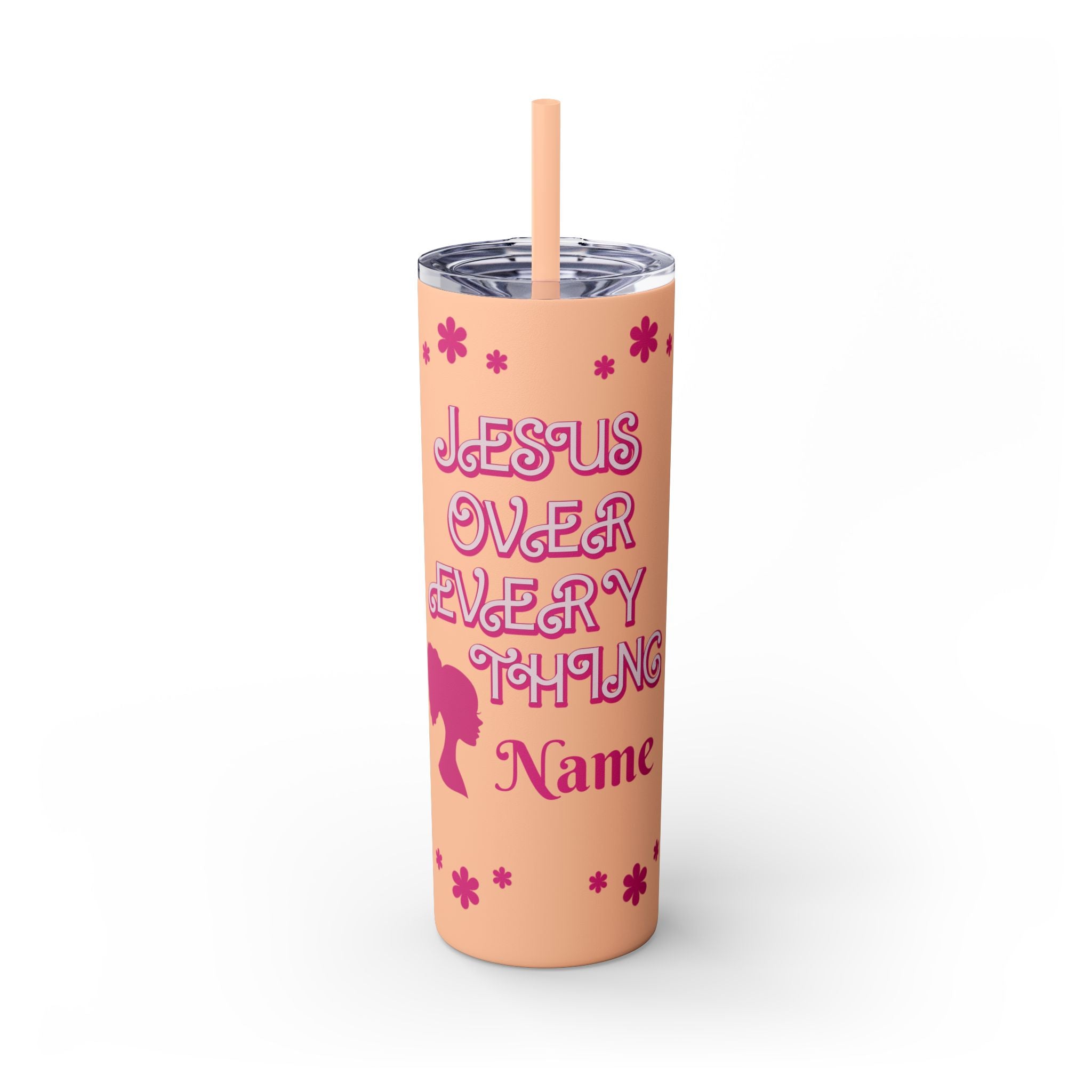 Jesus Over Everything  Skinny Tumbler with Straw, 20oz | Christian Faith Drinkware