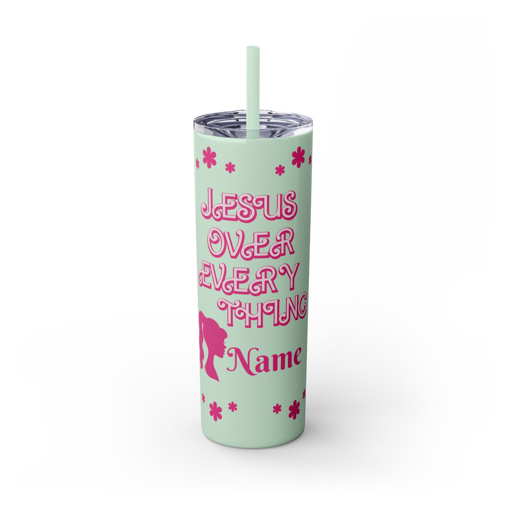 Jesus Over Everything Custom Skinny Tumbler with Straw, 20oz