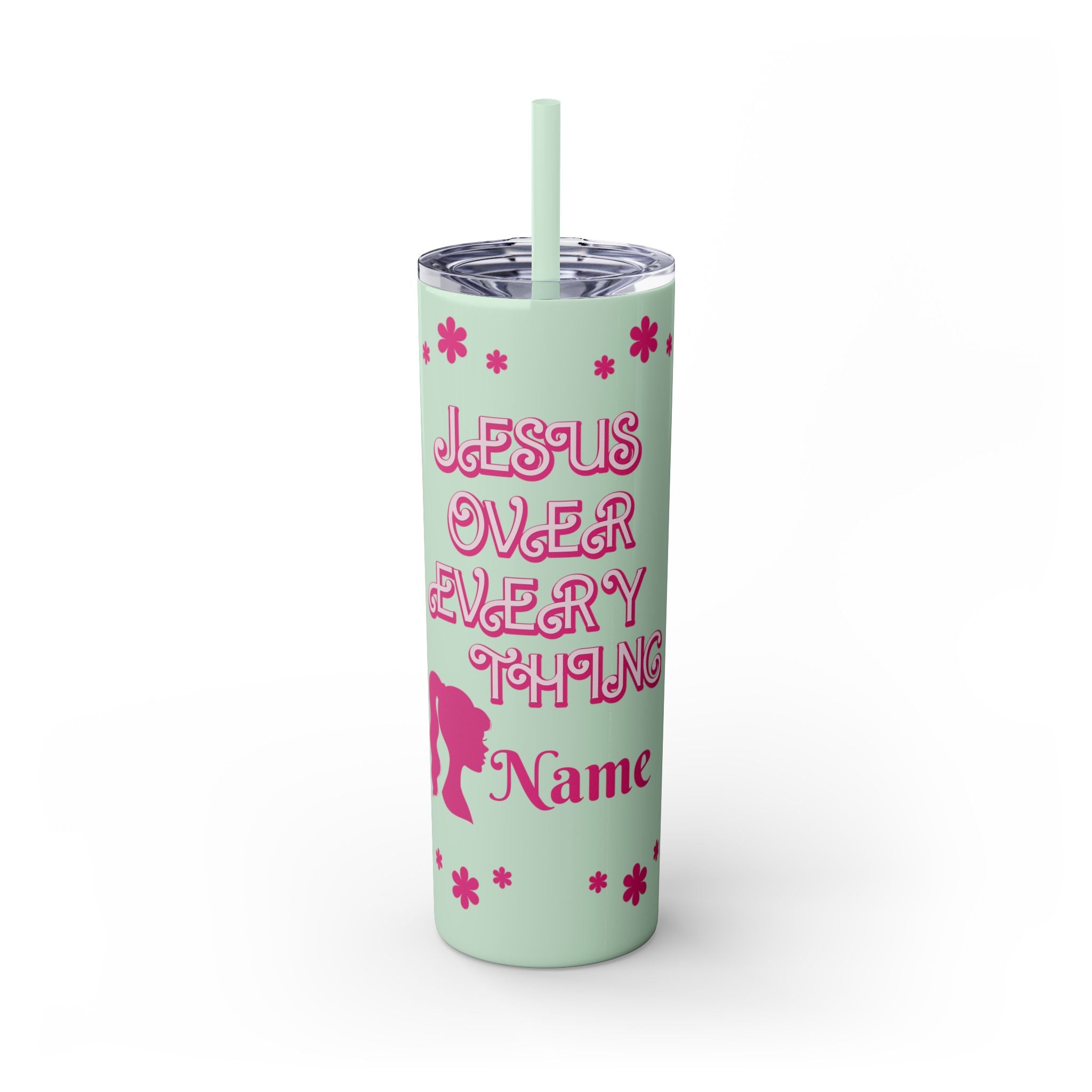 Jesus Over Everything Custom Skinny Tumbler with Straw, 20oz