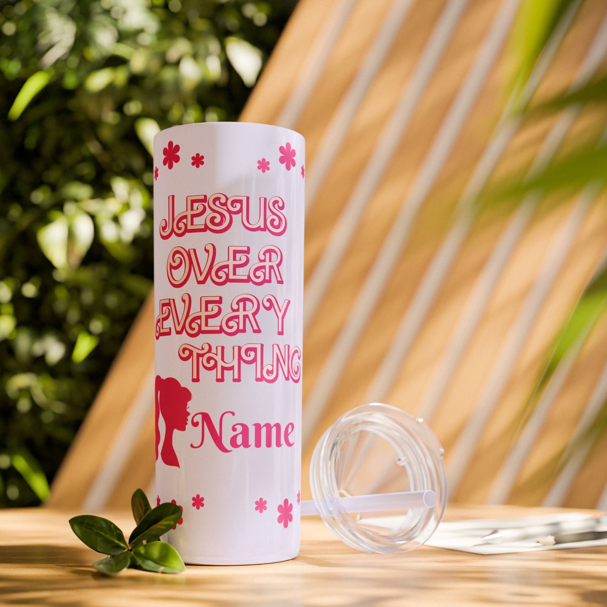 Jesus Over Everything Custom Skinny Tumbler with Straw, 20oz