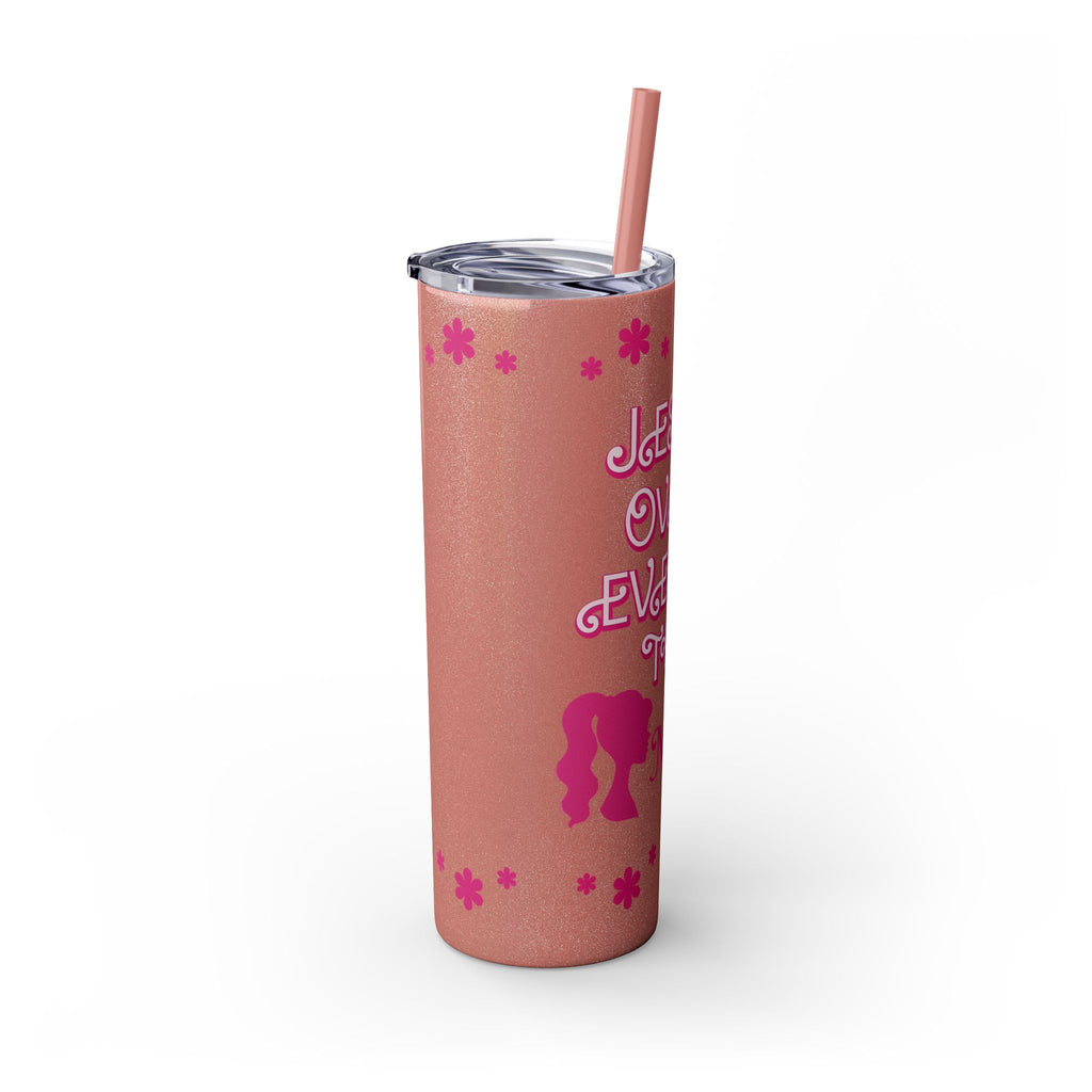 Jesus Over Everything Custom Skinny Tumbler with Straw, 20oz
