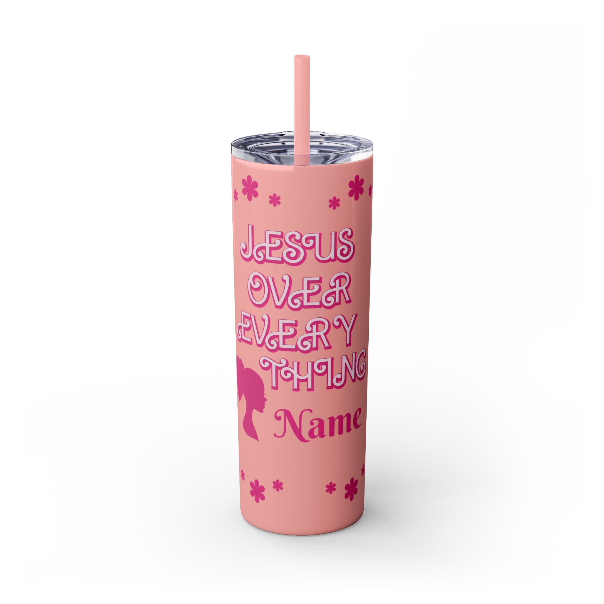 Jesus Over Everything  Skinny Tumbler with Straw, 20oz | Christian Faith Drinkware