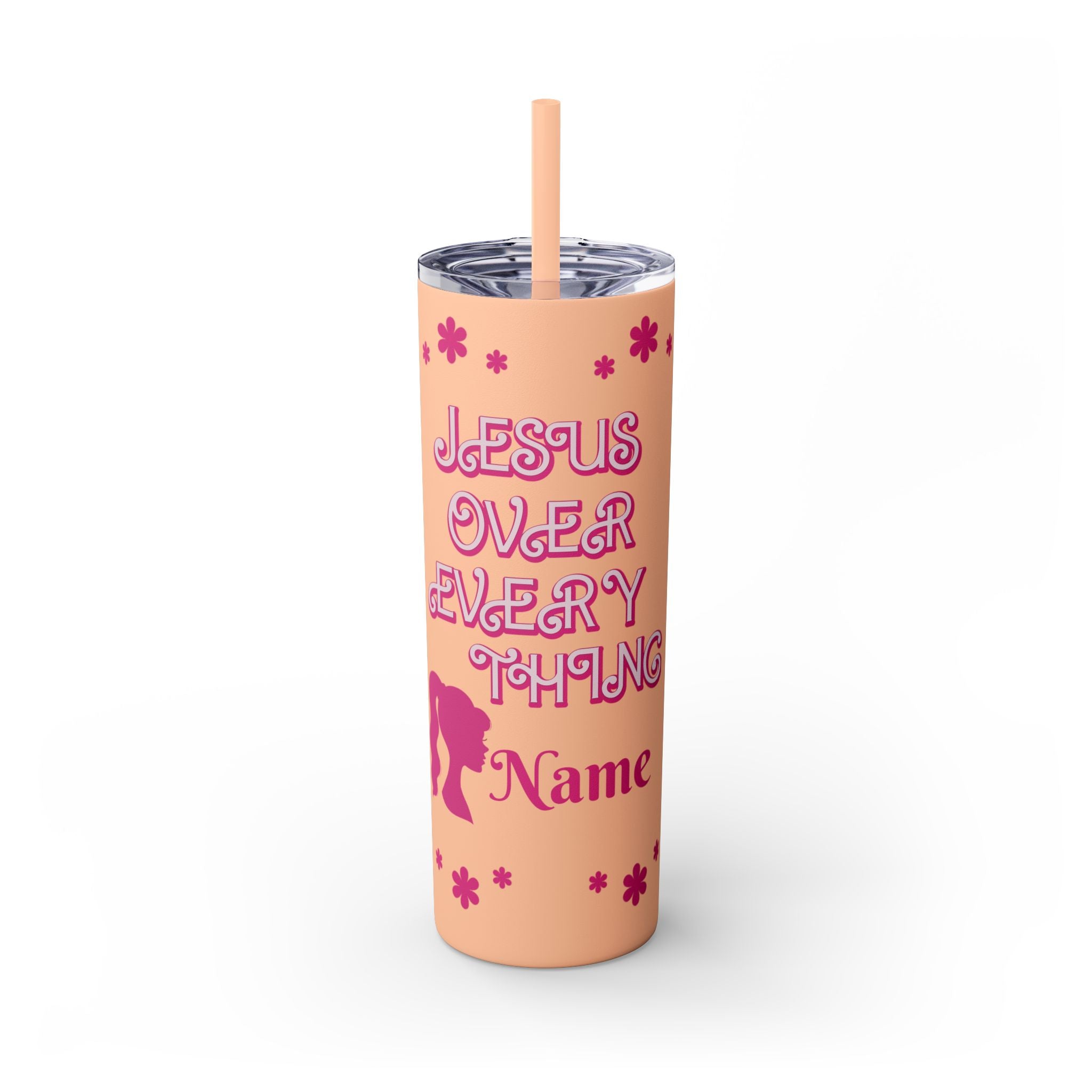 Jesus Over Everything Custom Skinny Tumbler with Straw, 20oz