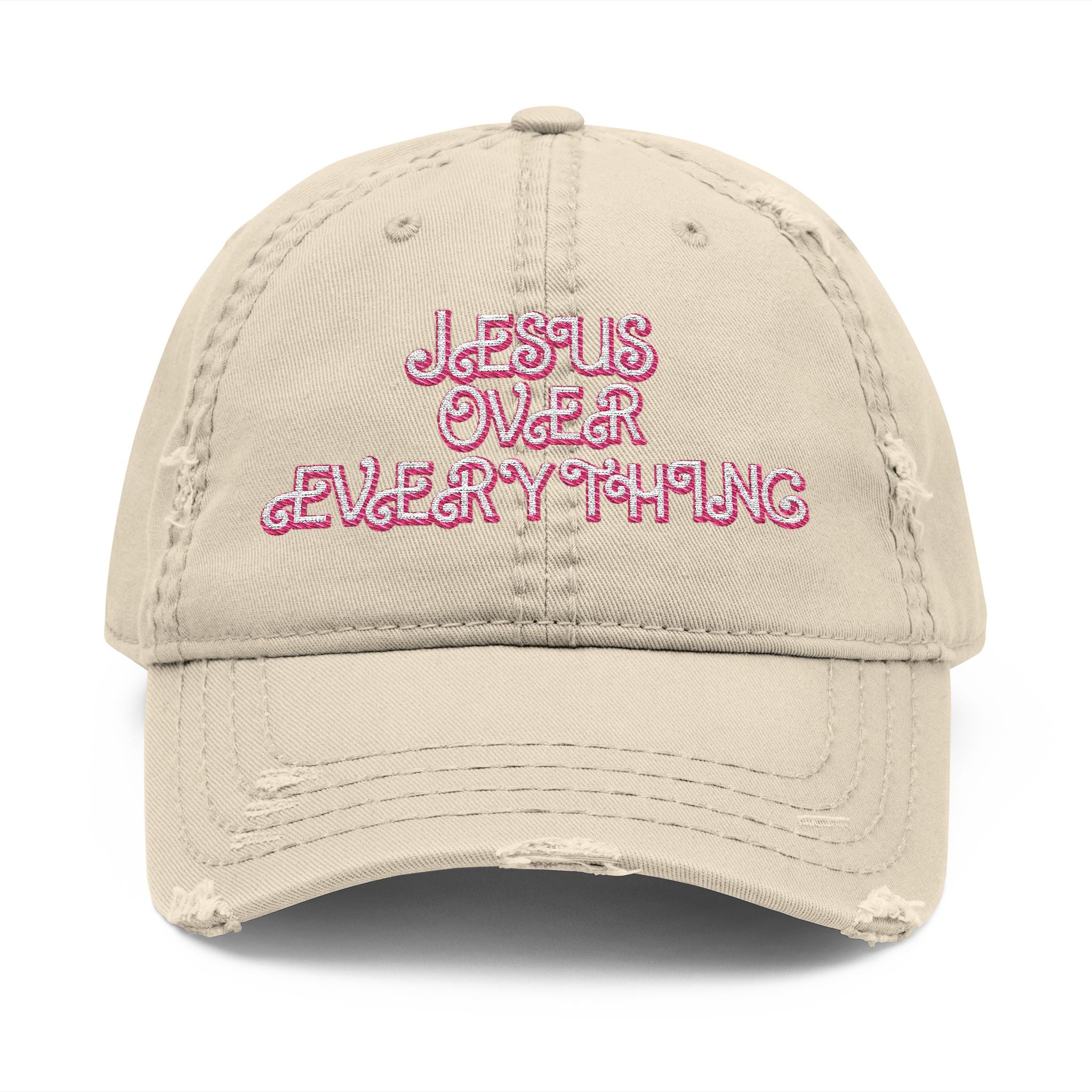Jesus Over Everything Embroidered Distressed Hat