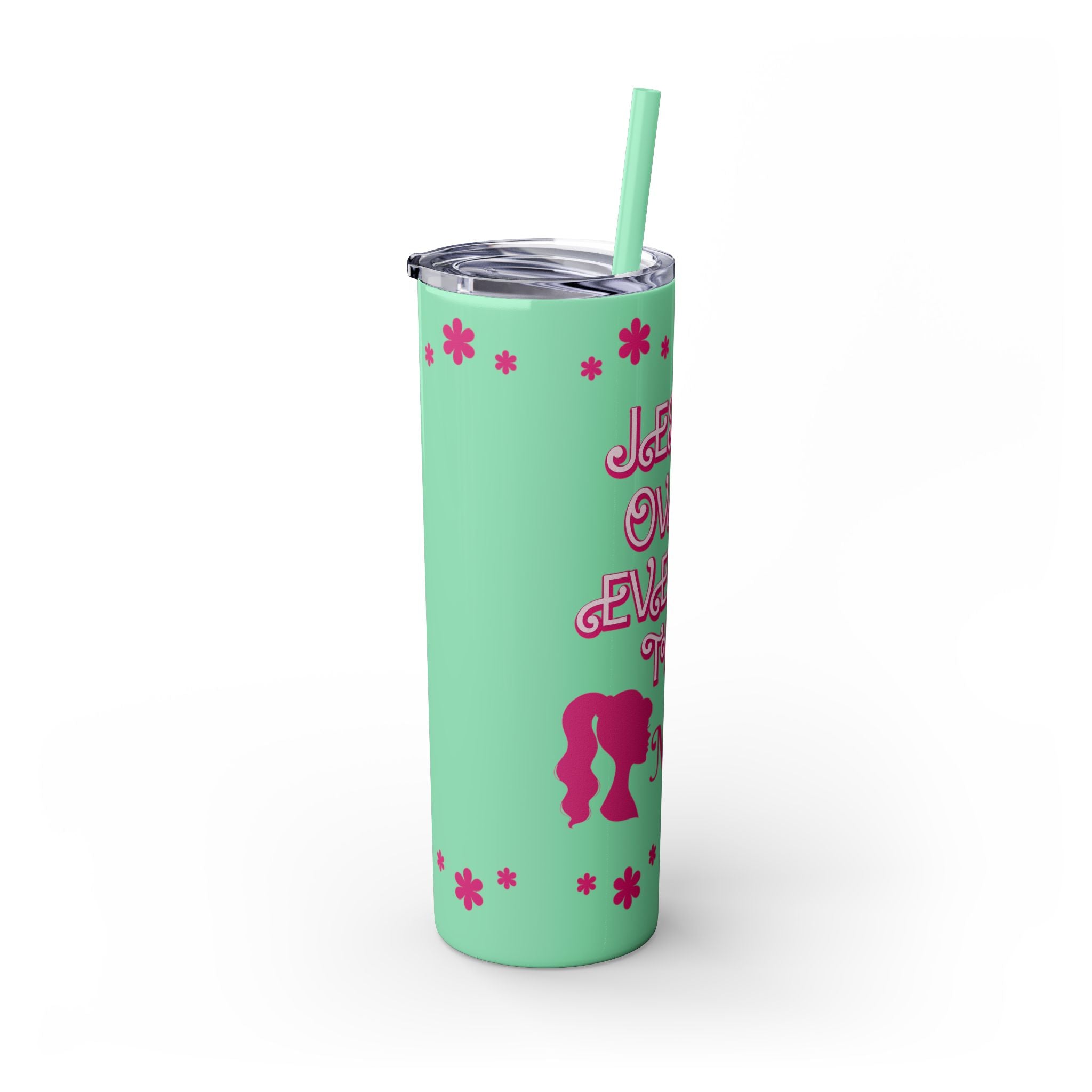 Jesus Over Everything Custom Skinny Tumbler with Straw, 20oz