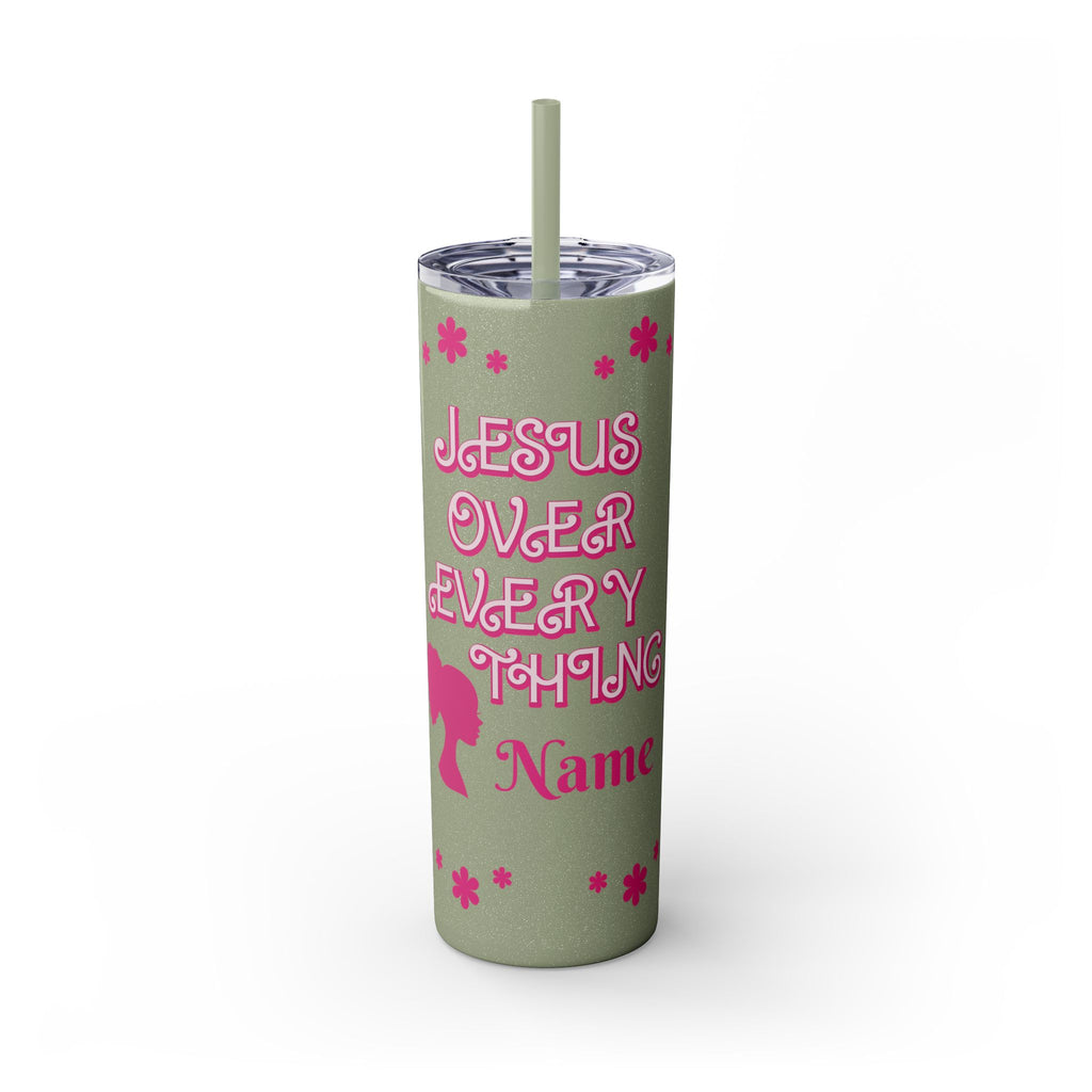 Jesus Over Everything  Skinny Tumbler with Straw, 20oz | Christian Faith Drinkware