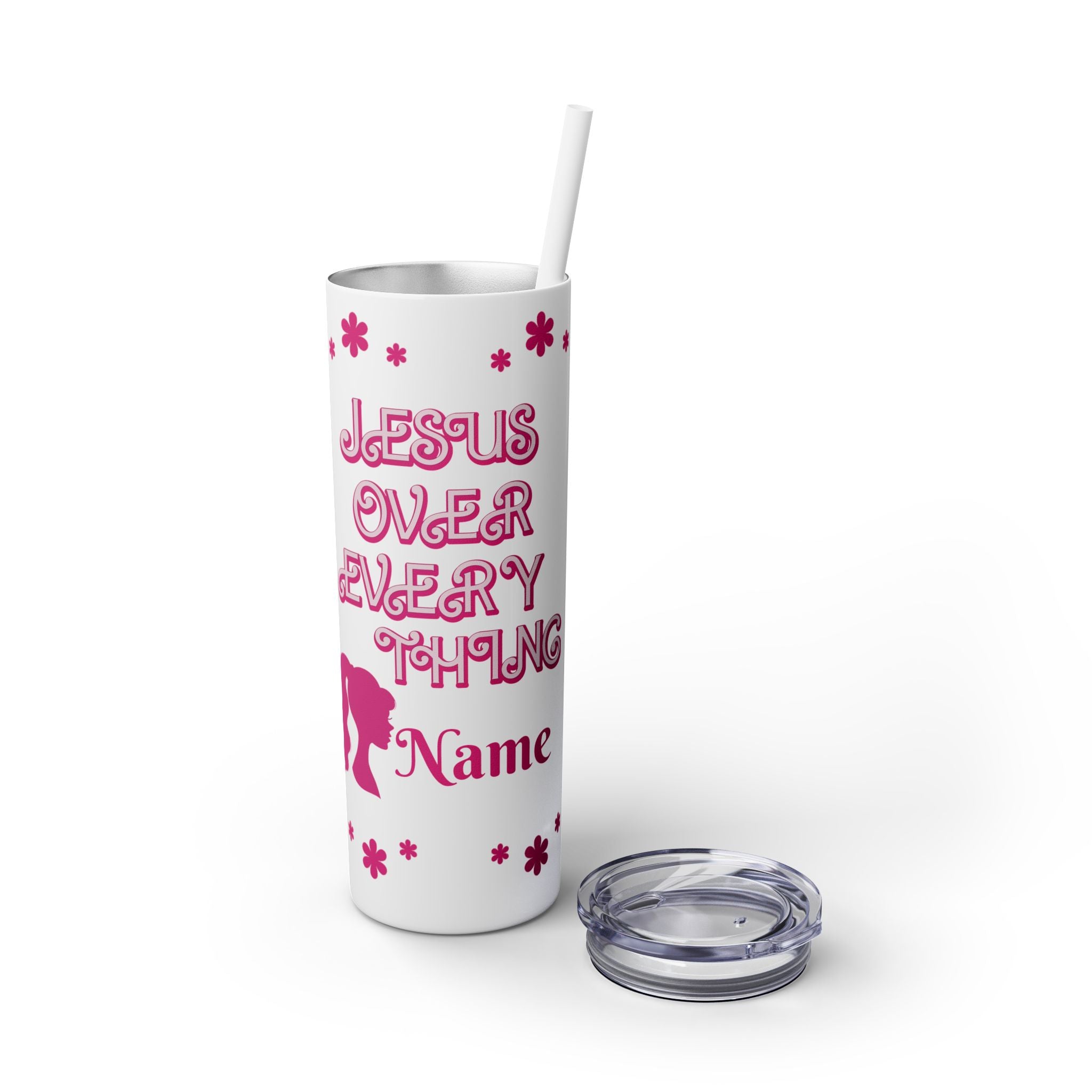 Jesus Over Everything Custom Skinny Tumbler with Straw, 20oz