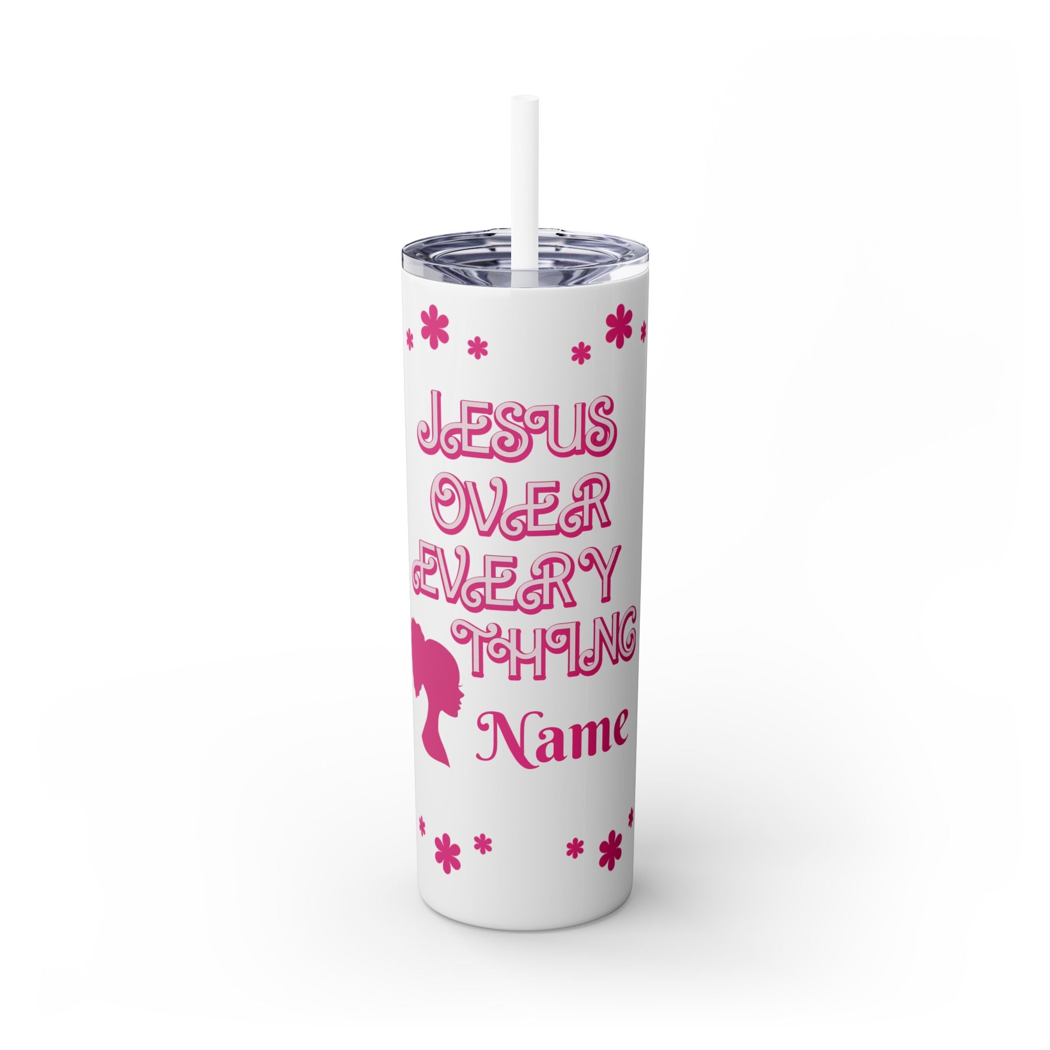 Jesus Over Everything  Skinny Tumbler with Straw, 20oz | Christian Faith Drinkware