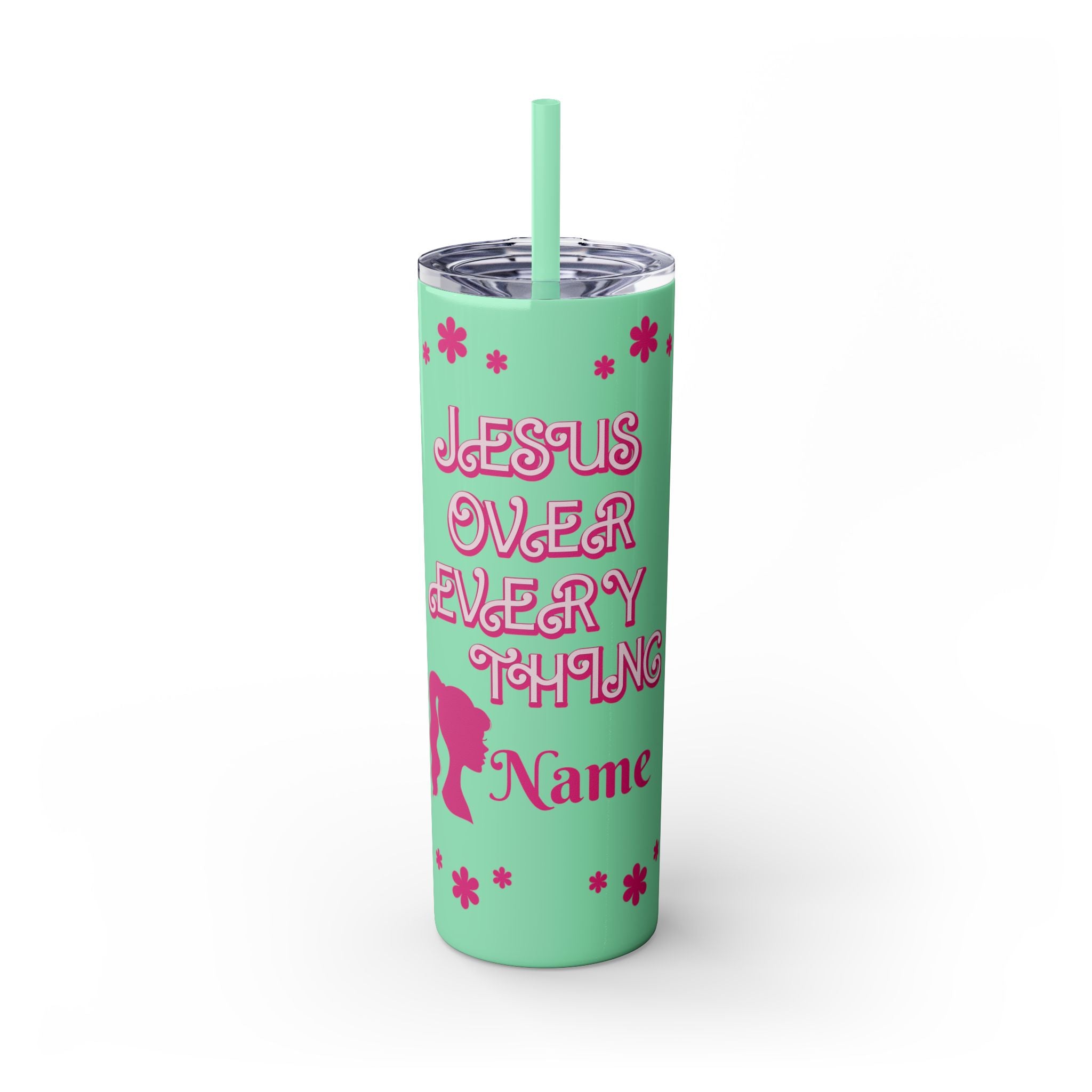 Jesus Over Everything Custom Skinny Tumbler with Straw, 20oz