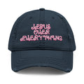Jesus Over Everything Embroidered Distressed Hat