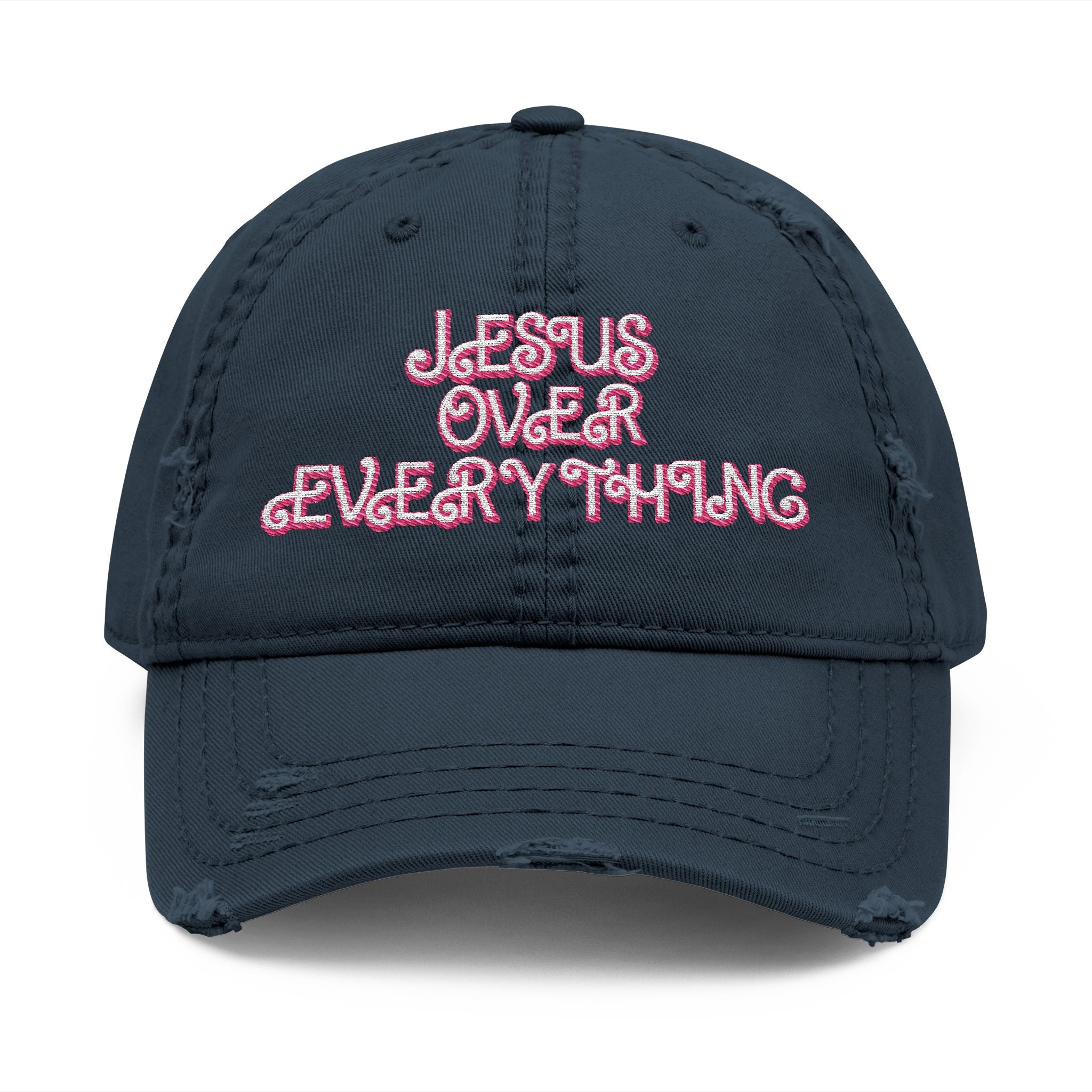 Jesus Over Everything Embroidered Distressed Hat