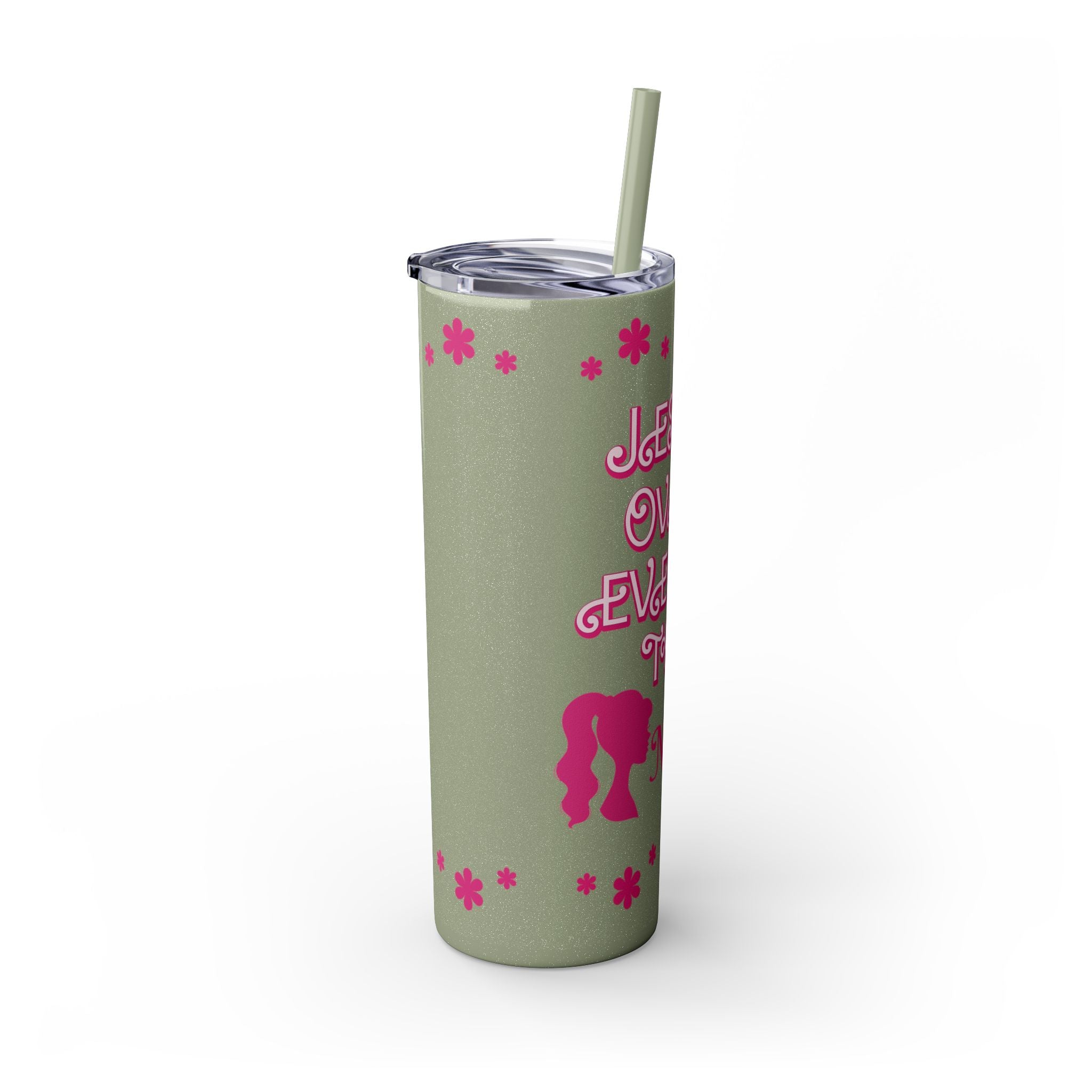 Jesus Over Everything Custom Skinny Tumbler with Straw, 20oz