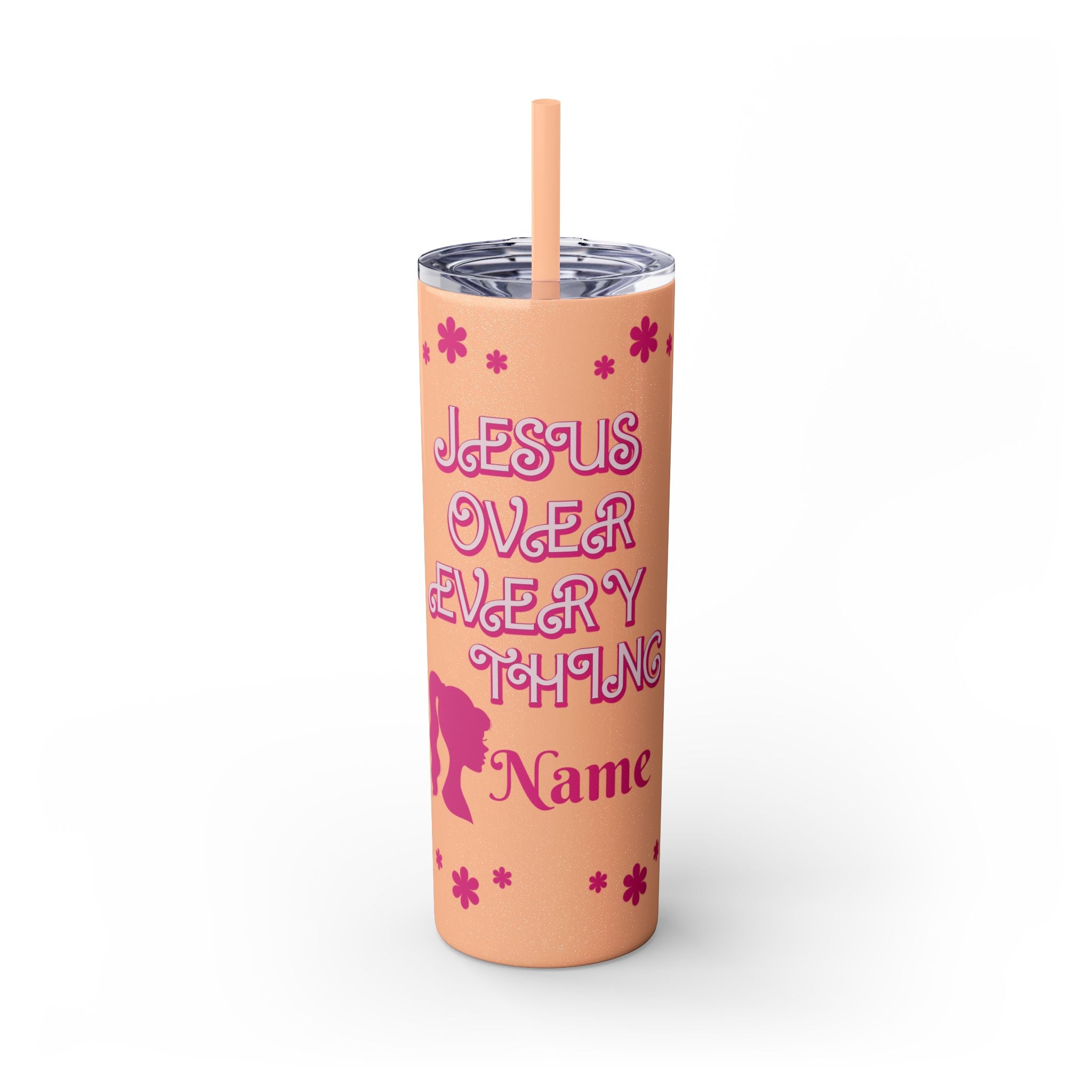 Jesus Over Everything Custom Skinny Tumbler with Straw, 20oz