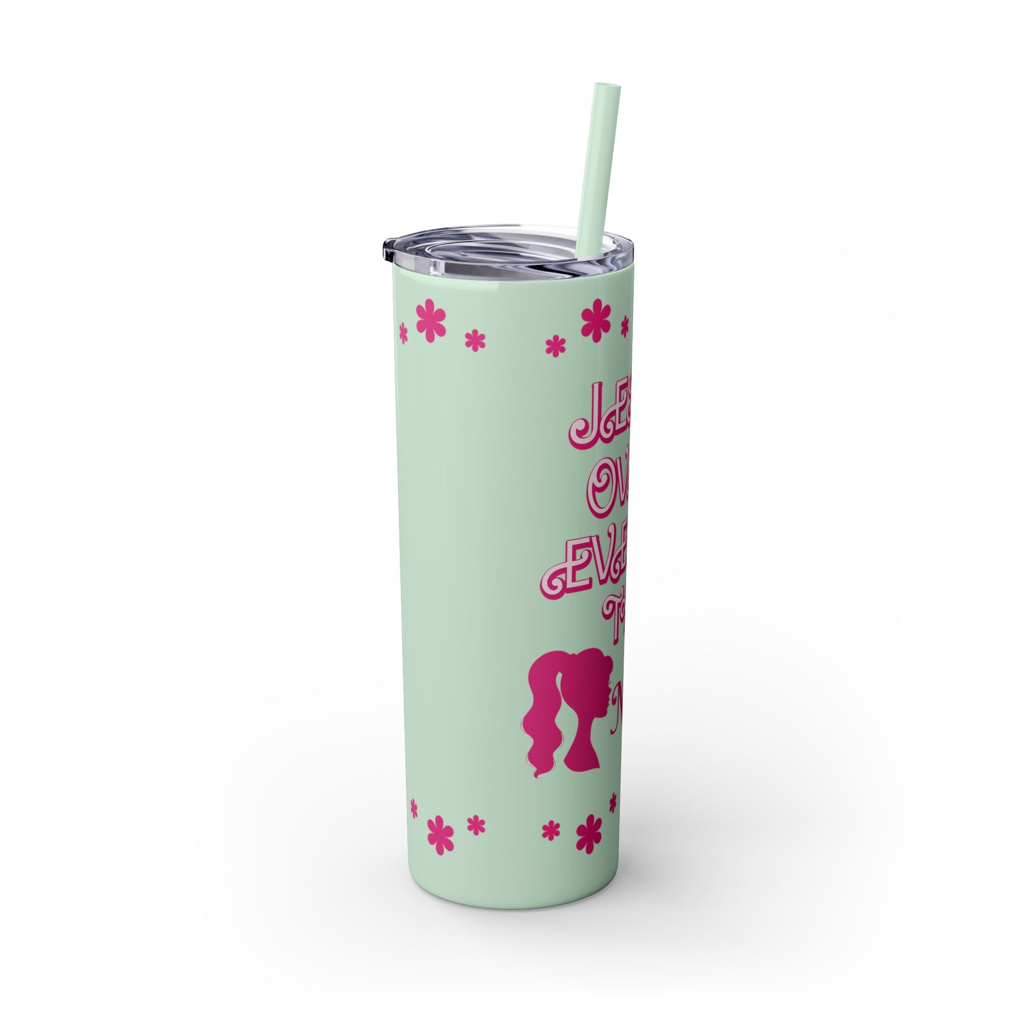 Jesus Over Everything Custom Skinny Tumbler with Straw, 20oz