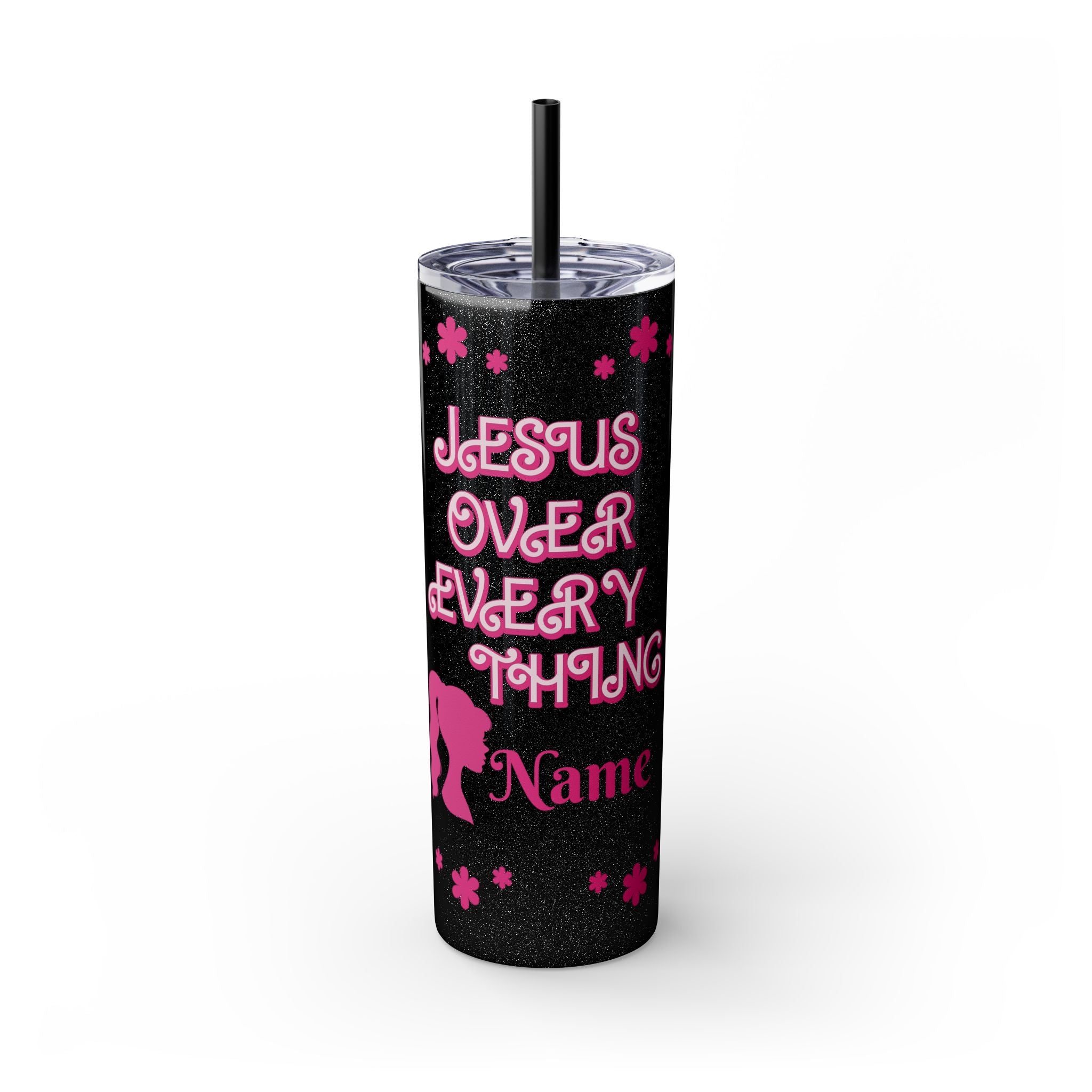 Jesus Over Everything Custom Skinny Tumbler with Straw, 20oz