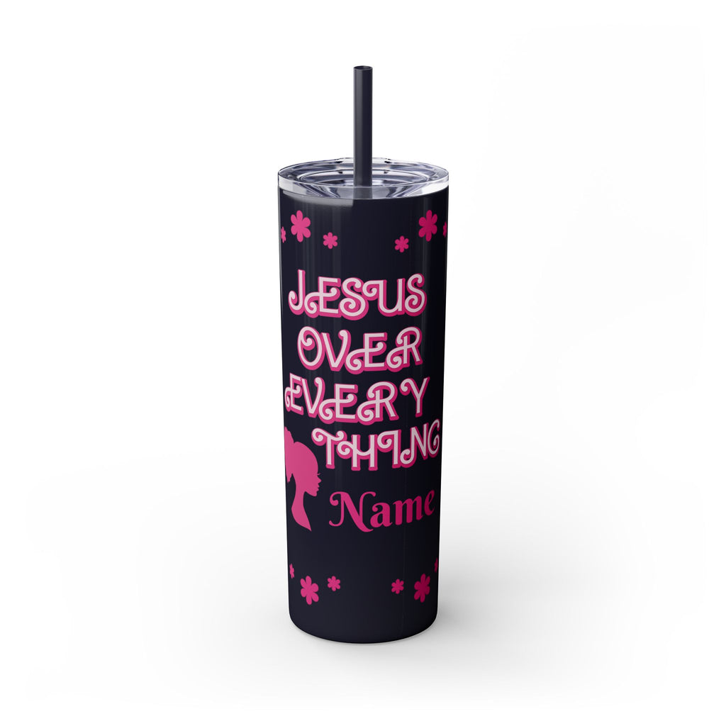 Jesus Over Everything  Skinny Tumbler with Straw, 20oz | Christian Faith Drinkware