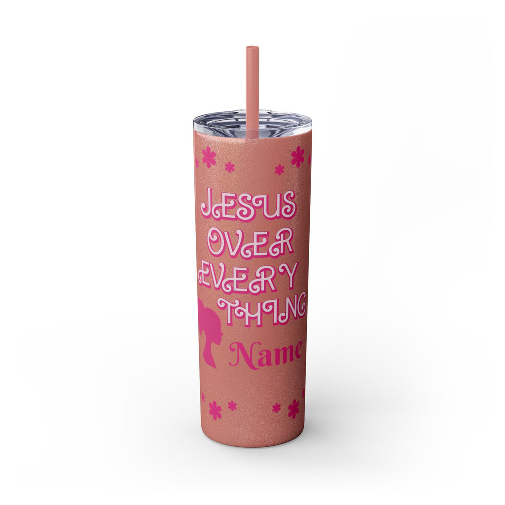 Jesus Over Everything  Skinny Tumbler with Straw, 20oz | Christian Faith Drinkware