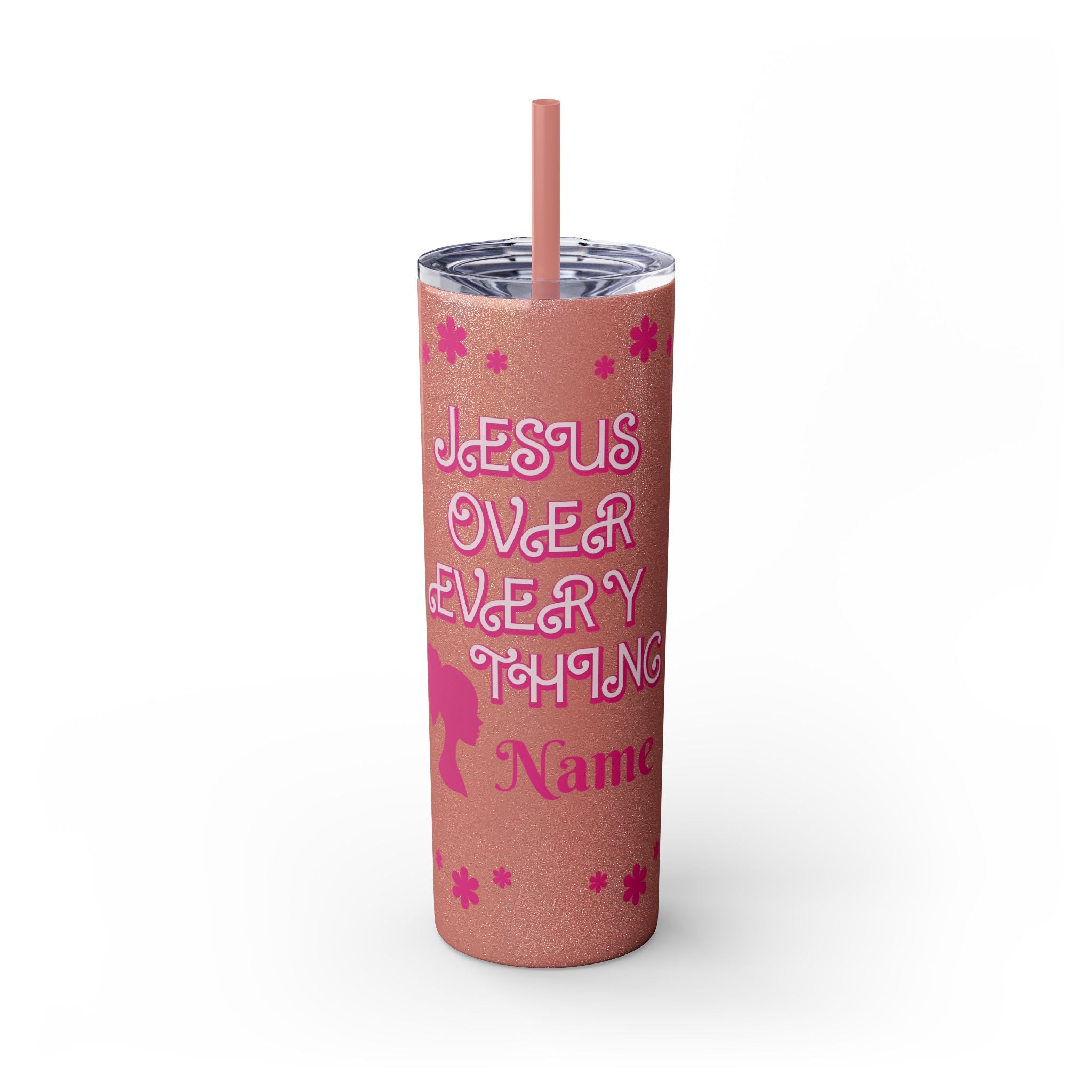 Jesus Over Everything  Skinny Tumbler with Straw, 20oz | Christian Faith Drinkware