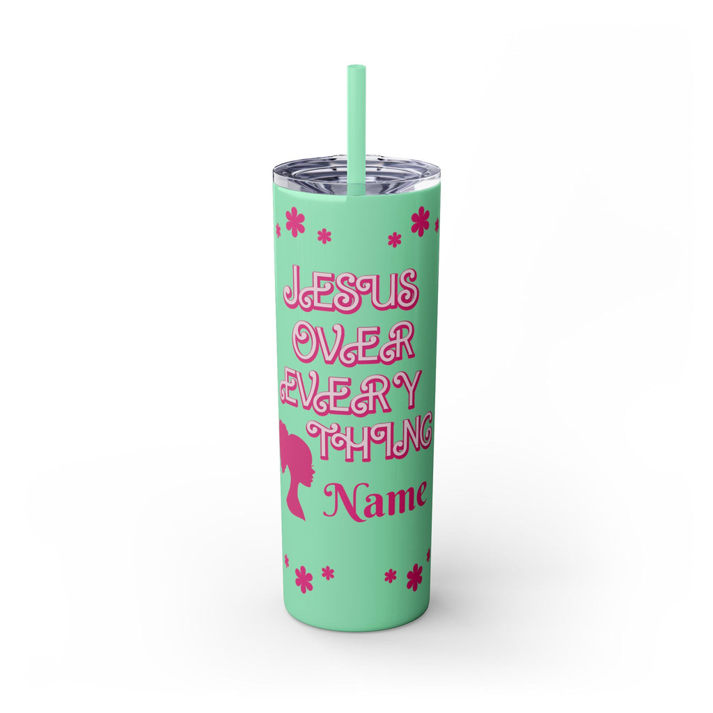 Jesus Over Everything  Skinny Tumbler with Straw, 20oz | Christian Faith Drinkware