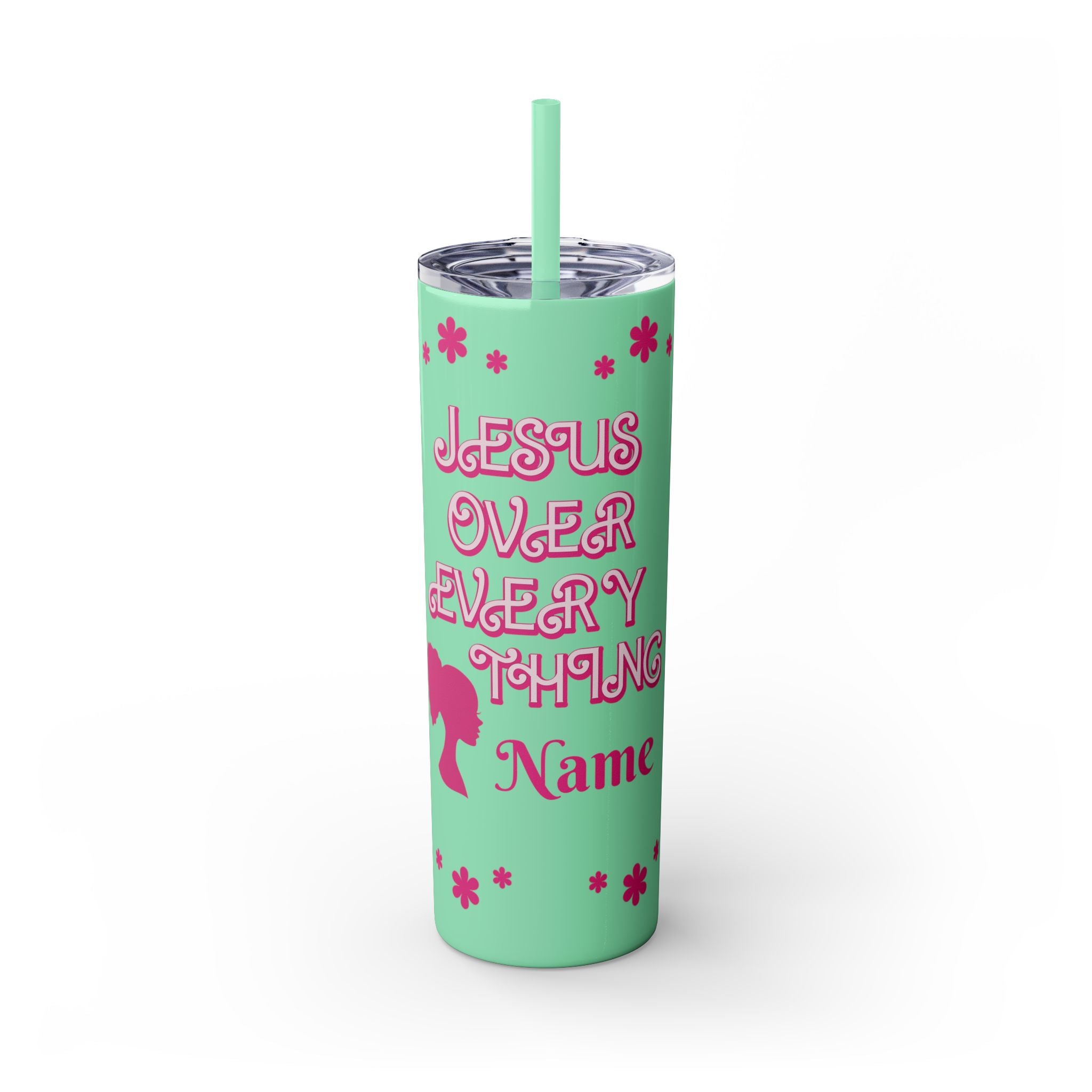 Jesus Over Everything  Skinny Tumbler with Straw, 20oz | Christian Faith Drinkware