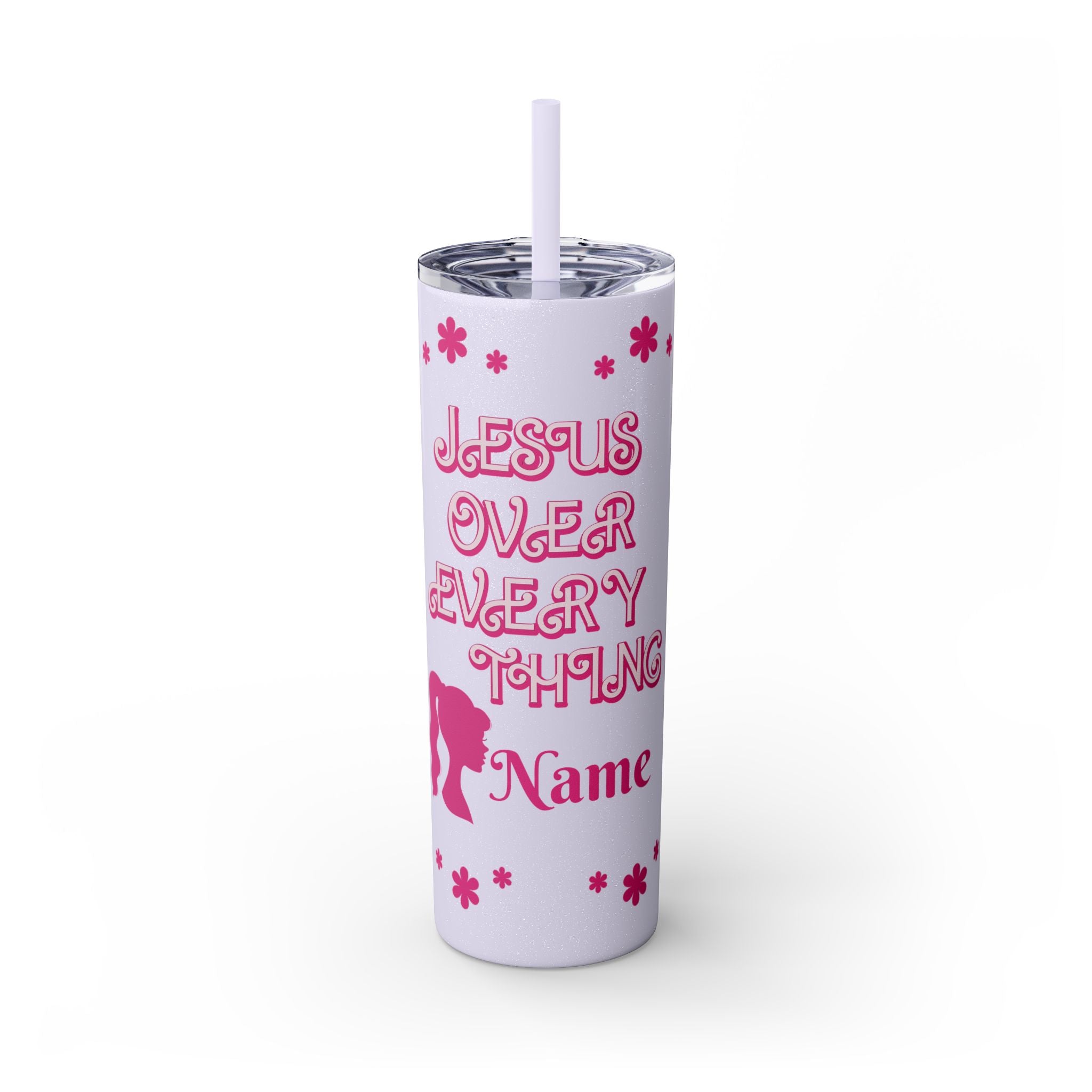 Jesus Over Everything Custom Skinny Tumbler with Straw, 20oz
