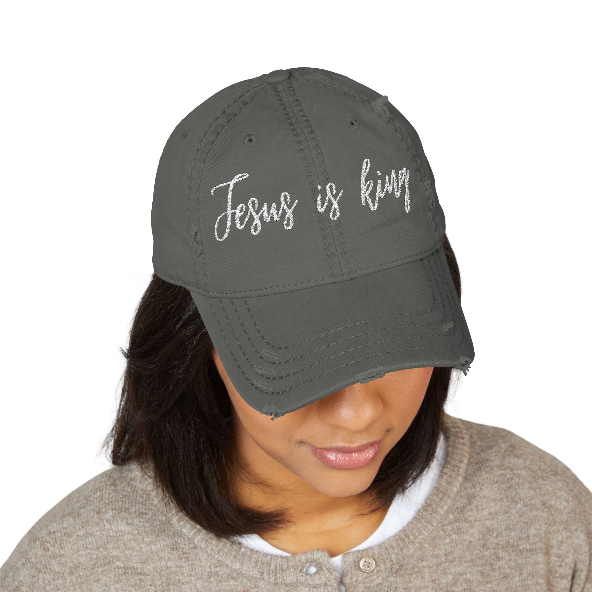 Jesus is King Distressed Dad Hat (Embroidery)
