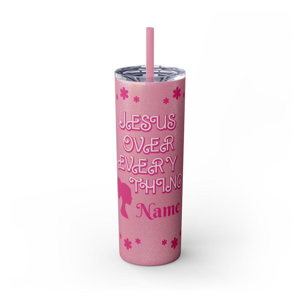 Jesus Over Everything  Skinny Tumbler with Straw, 20oz | Christian Faith Drinkware