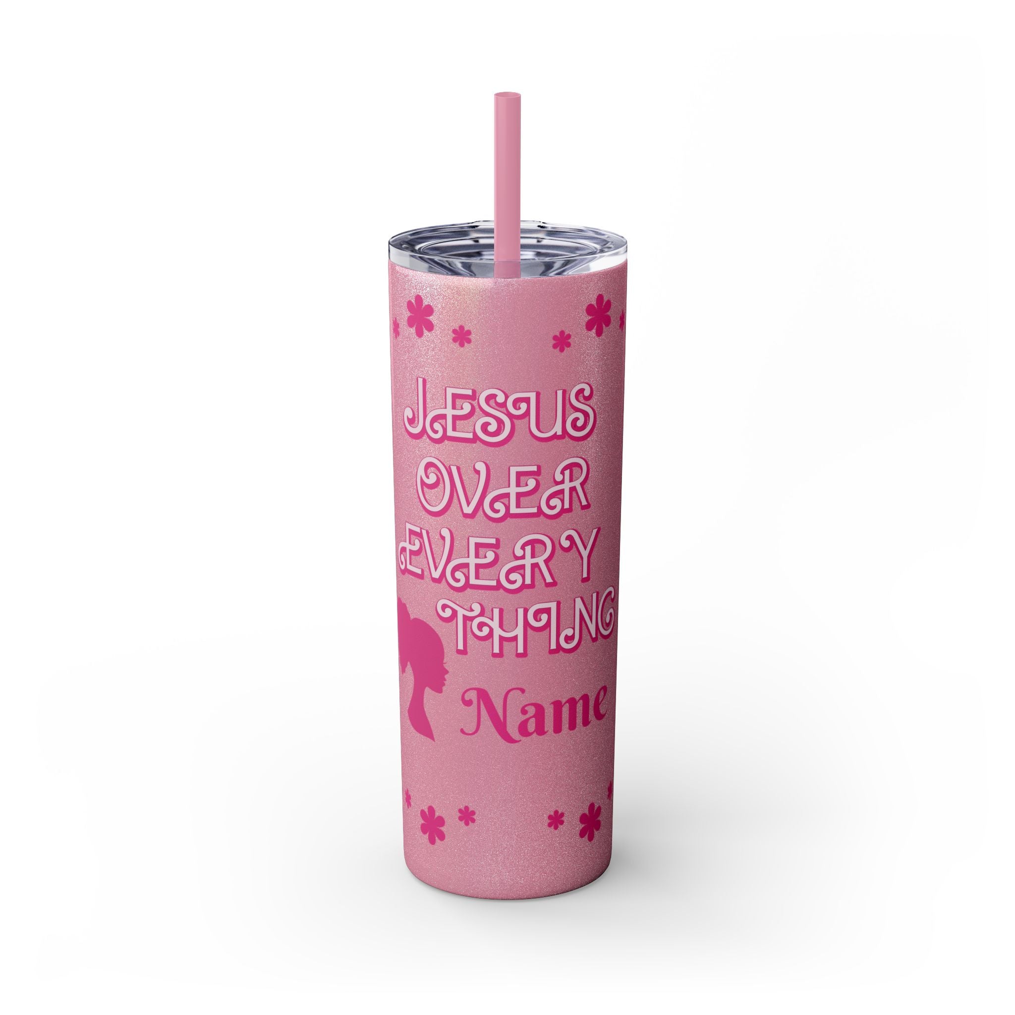 Jesus Over Everything  Skinny Tumbler with Straw, 20oz | Christian Faith Drinkware