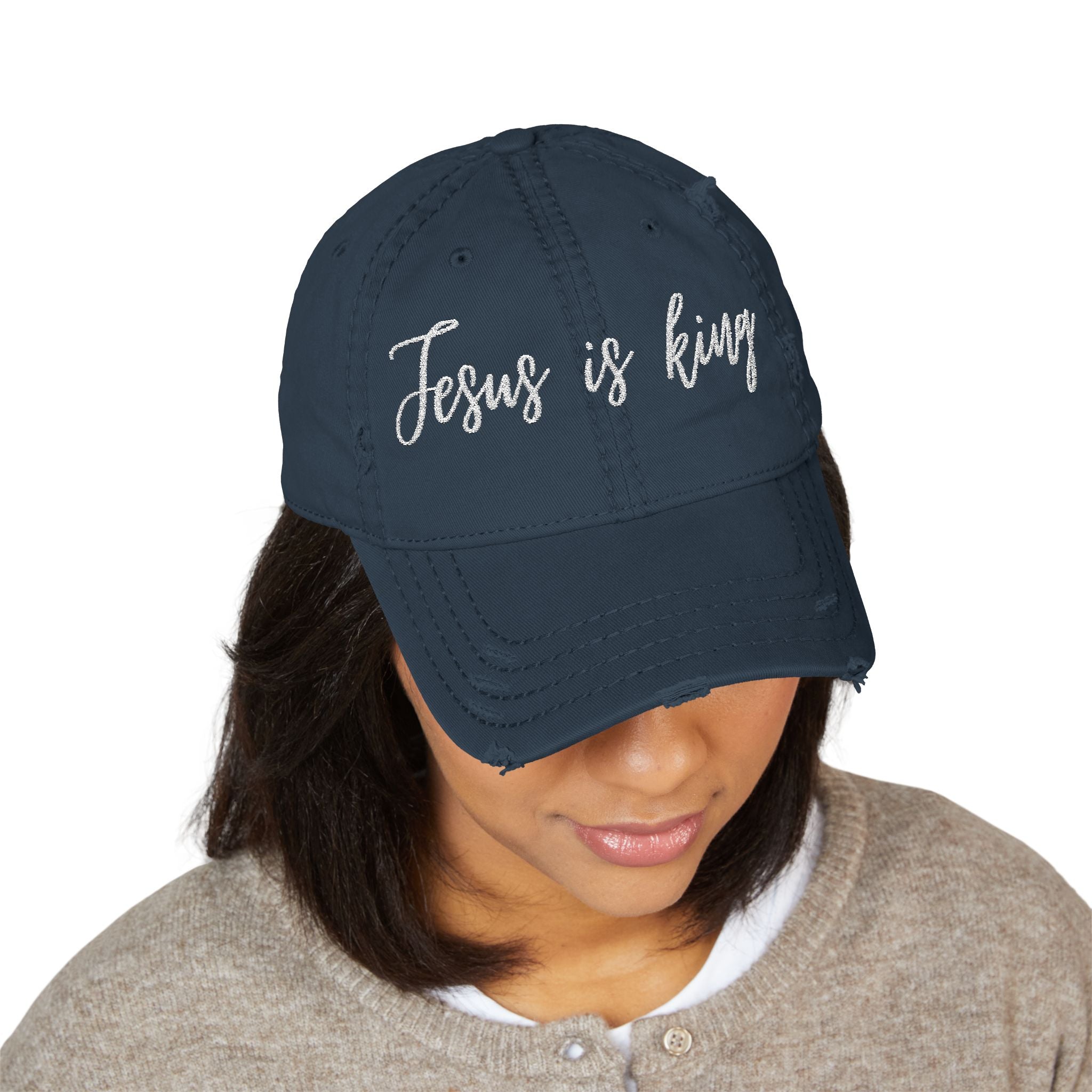 Jesus is King Distressed Dad Hat (Embroidery)