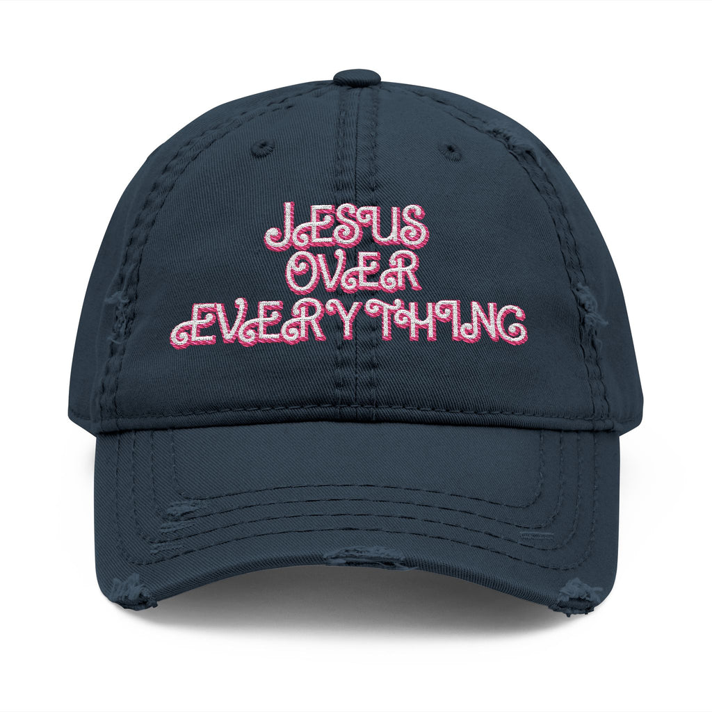 Jesus Over Everything Embroidered Distressed Hat