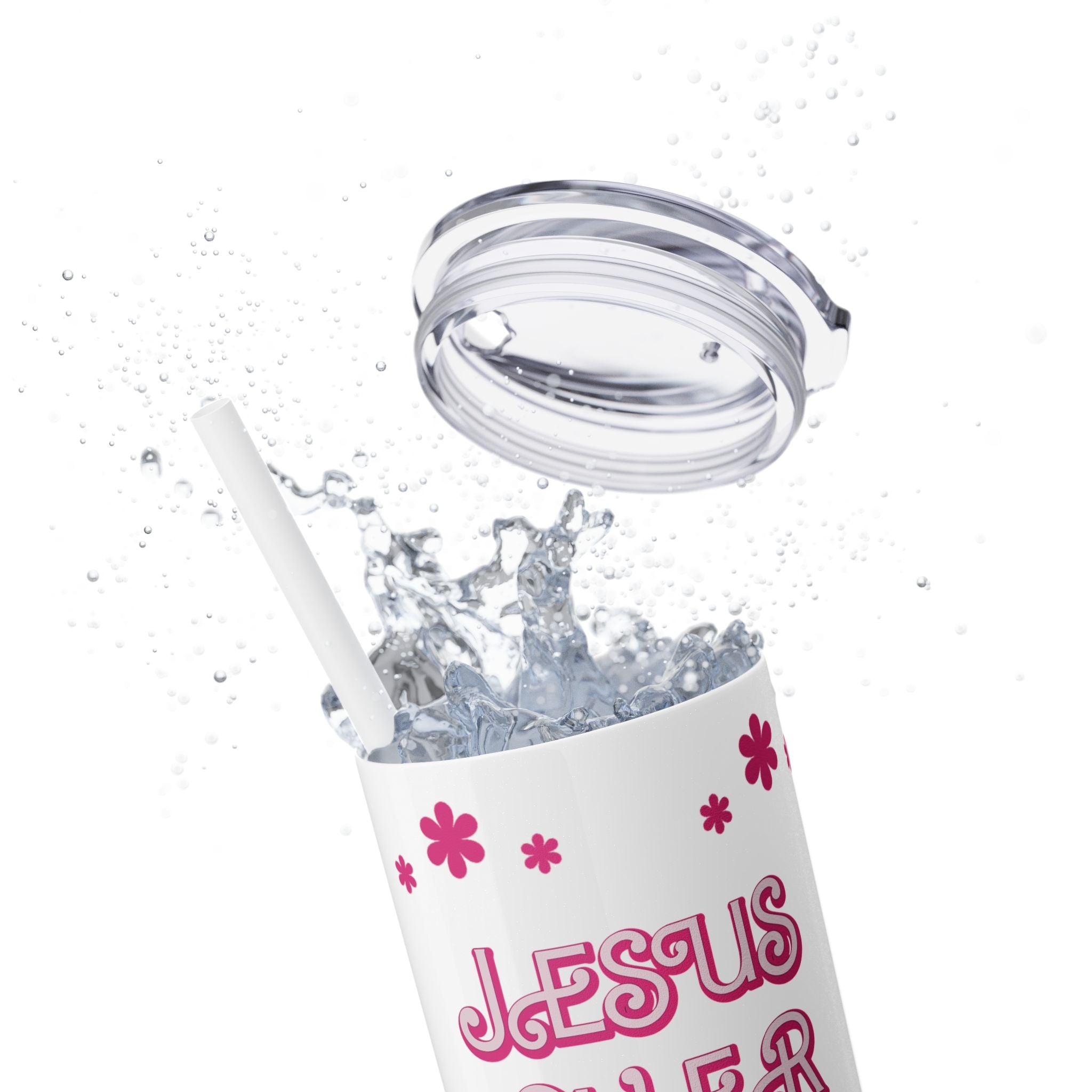 Jesus Over Everything Custom Skinny Tumbler with Straw, 20oz