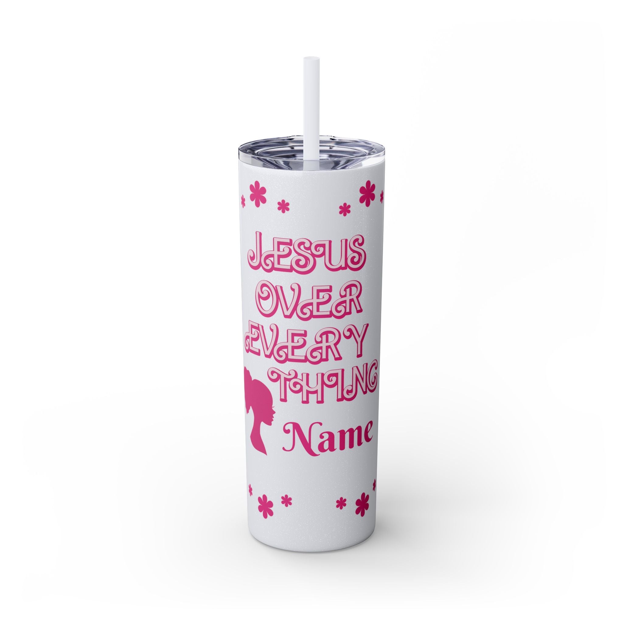 Jesus Over Everything  Skinny Tumbler with Straw, 20oz | Christian Faith Drinkware
