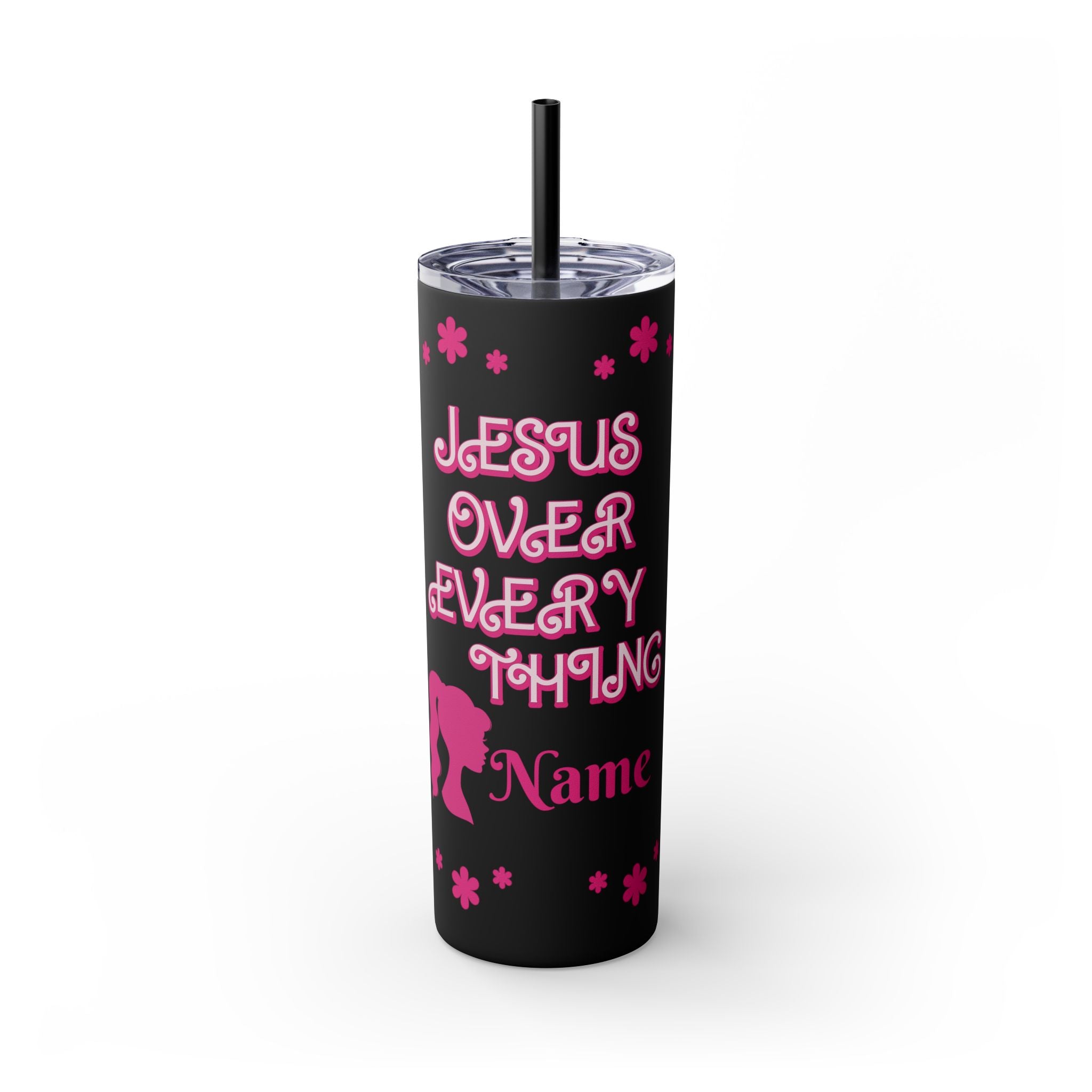 Jesus Over Everything Custom Skinny Tumbler with Straw, 20oz