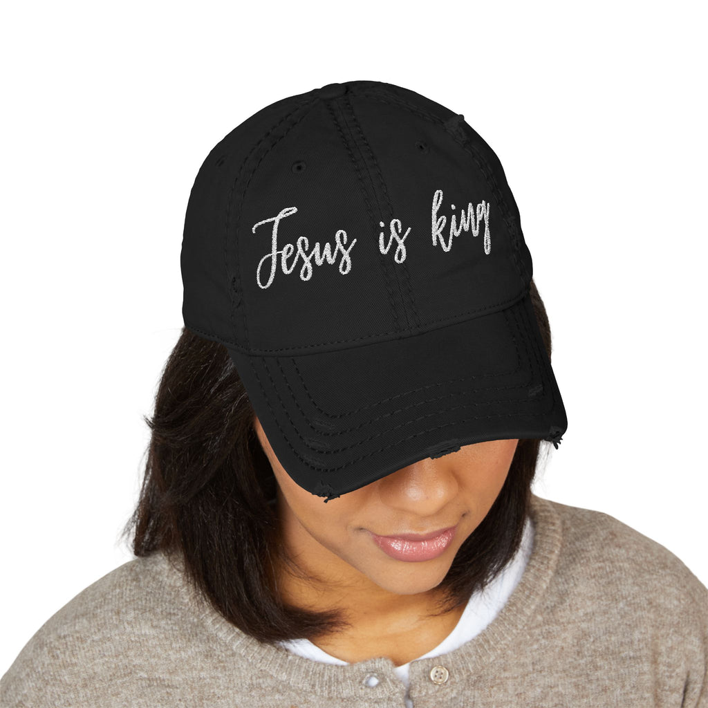 Jesus is King Distressed Dad Hat (Embroidery)