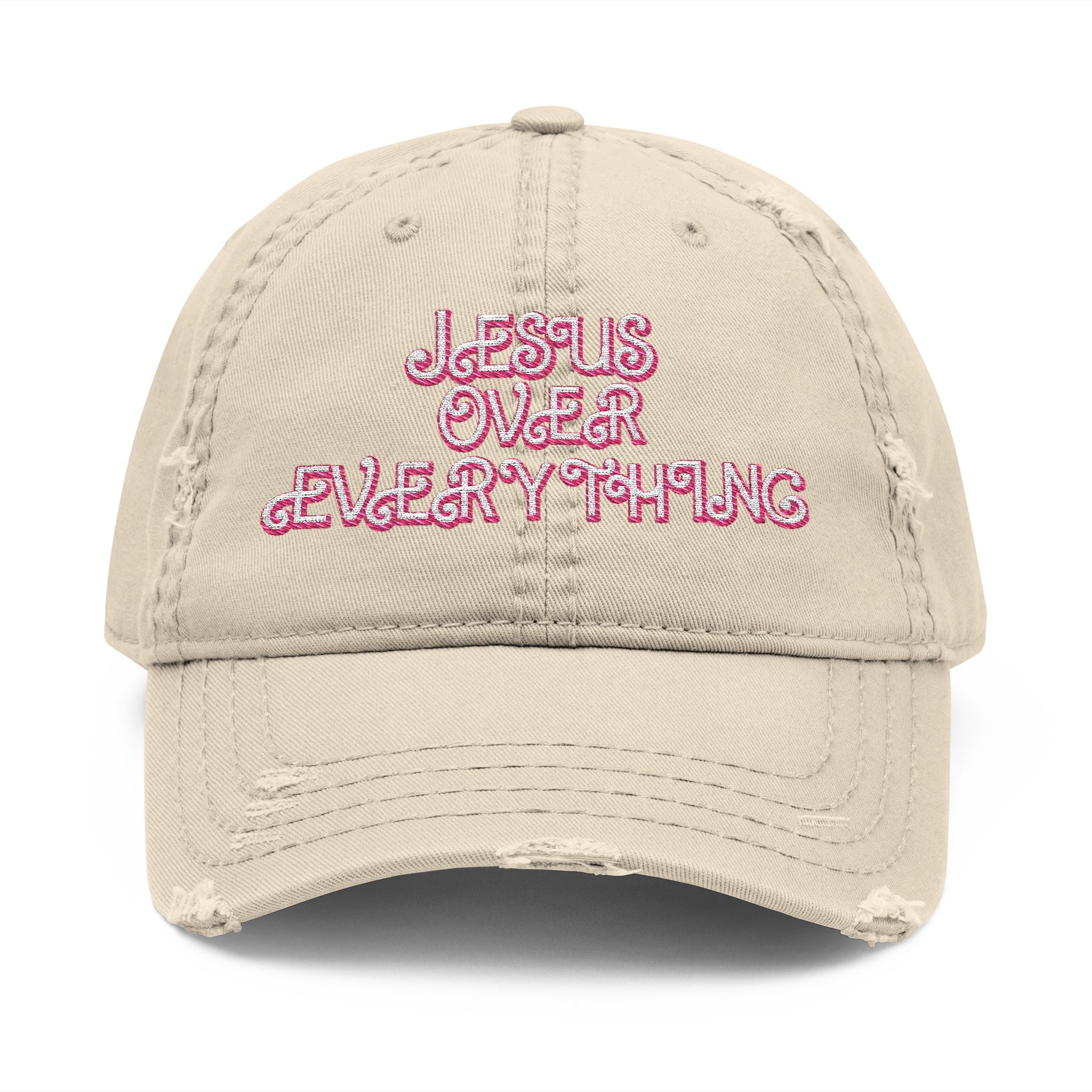Jesus Over Everything Embroidered Distressed Hat