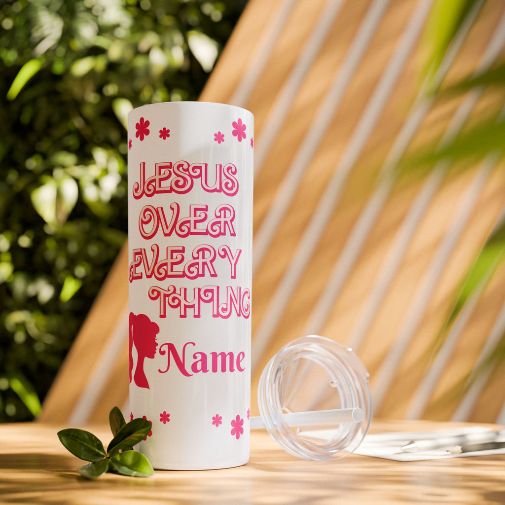 Jesus Over Everything Custom Skinny Tumbler with Straw, 20oz