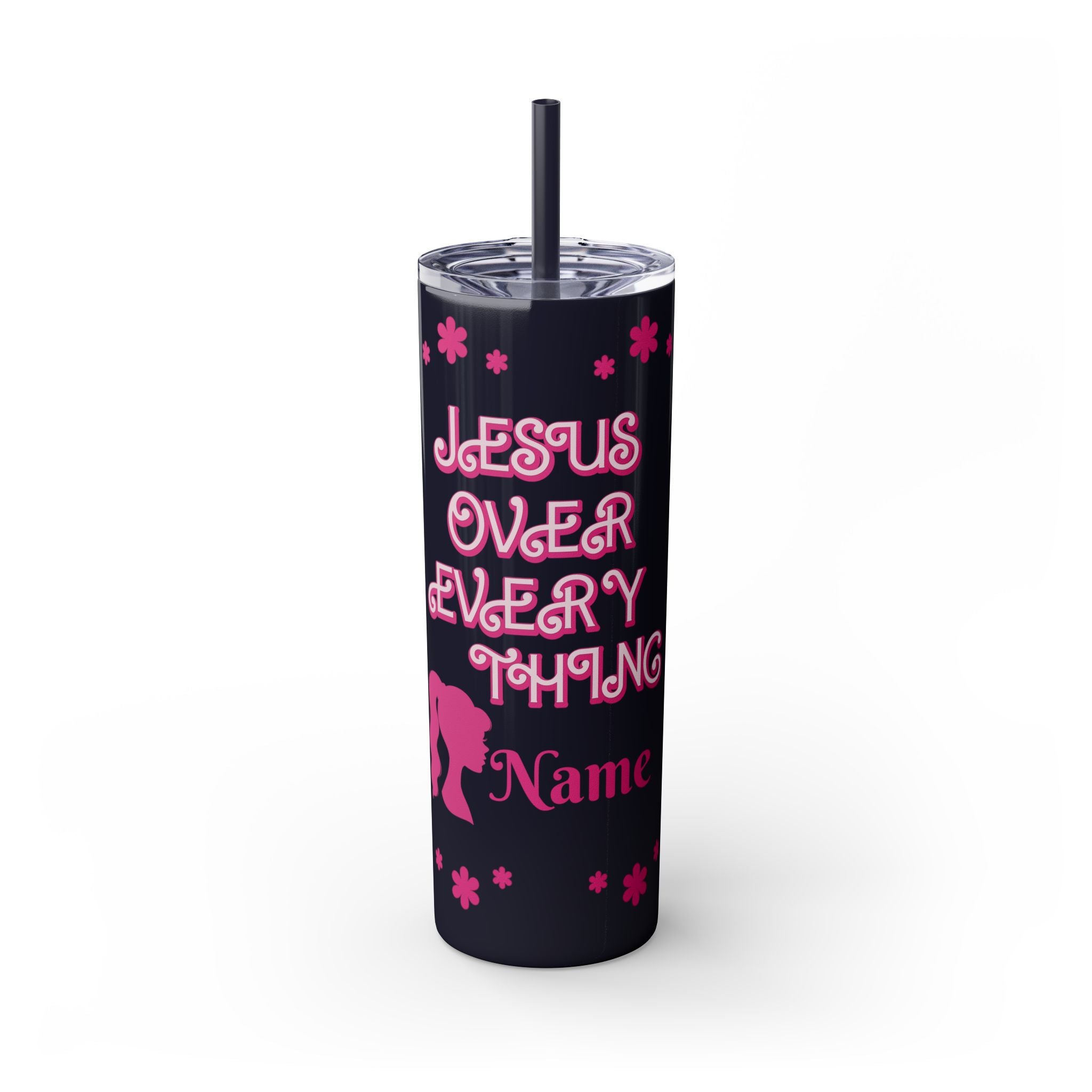 Jesus Over Everything Custom Skinny Tumbler with Straw, 20oz