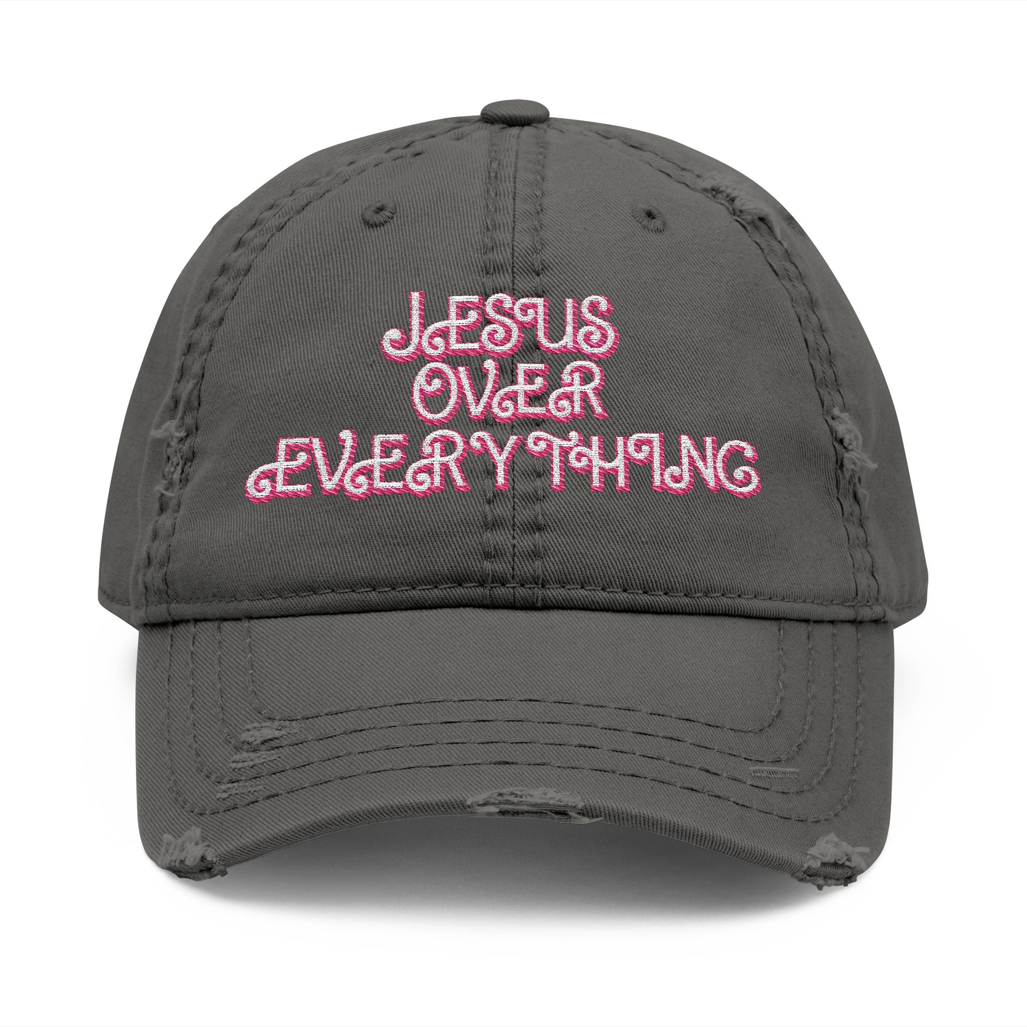 Jesus Over Everything Embroidered Distressed Hat